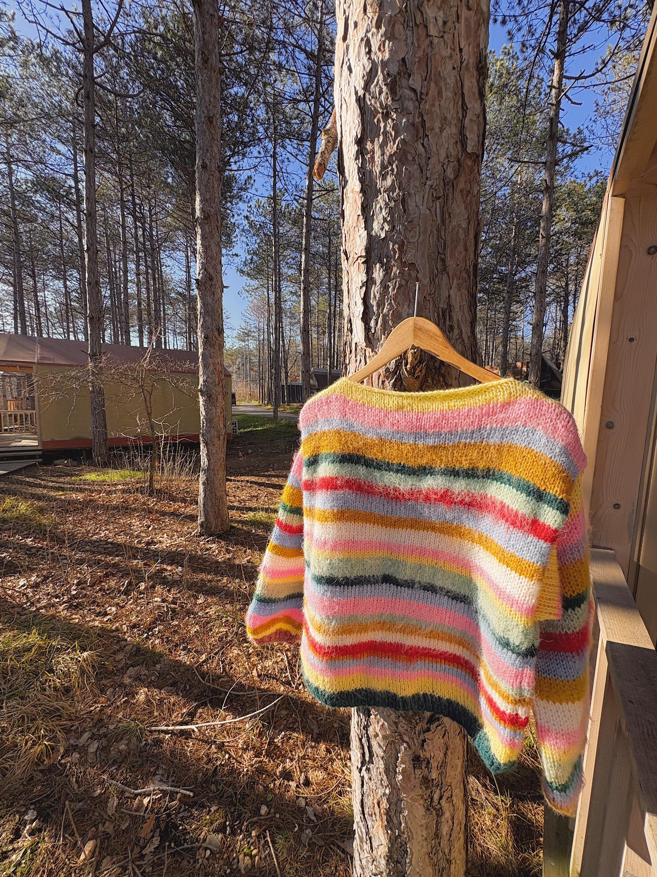 Colorful Striped Sweater, Knitted Sweater, Hand Knitted Warm Sweater,