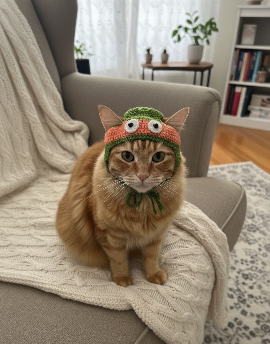 Örgü Kedi Beresi | Sevimli Gözlü Kedi Şapkası, Pet Şapka