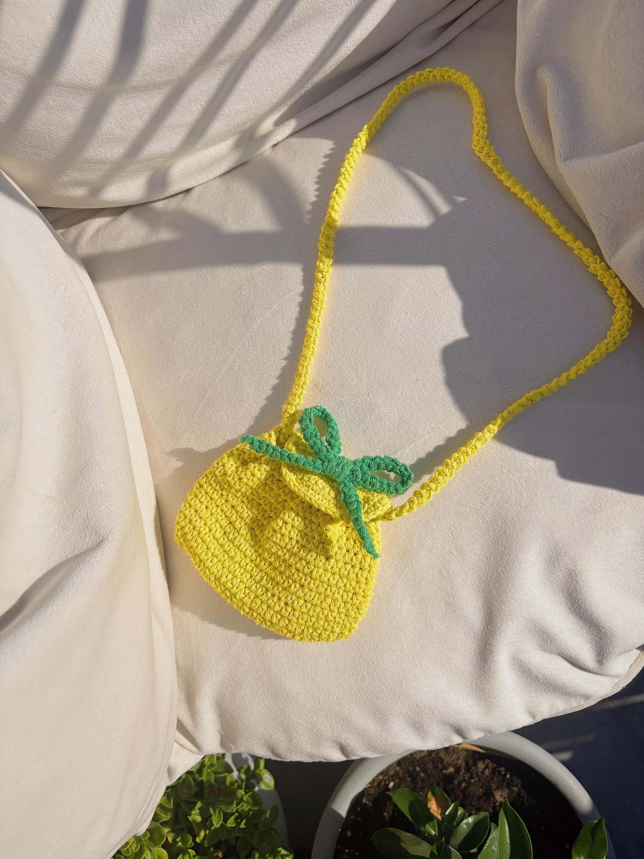 Çocuklar İçin Tığ İşi Limon Çanta, El Yapımı Sarı Çapraz Askılı Çanta, Yazlık Küçük Güneş Çantası, Sevimli Kız Çocuk Hediyesi