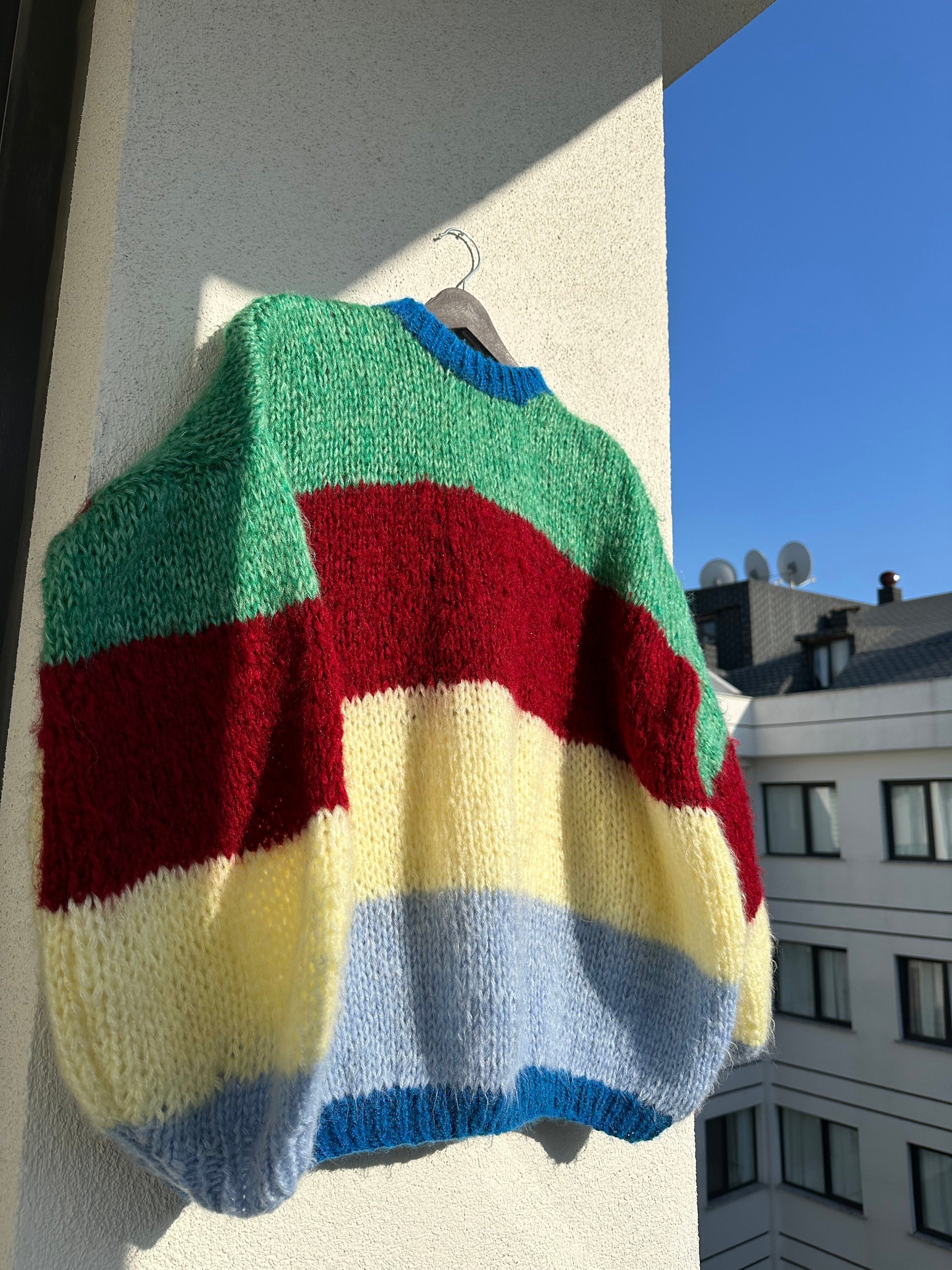 Colorful Striped Sweater, Crochet Sweater, Hand Knitted Warm Sweater,