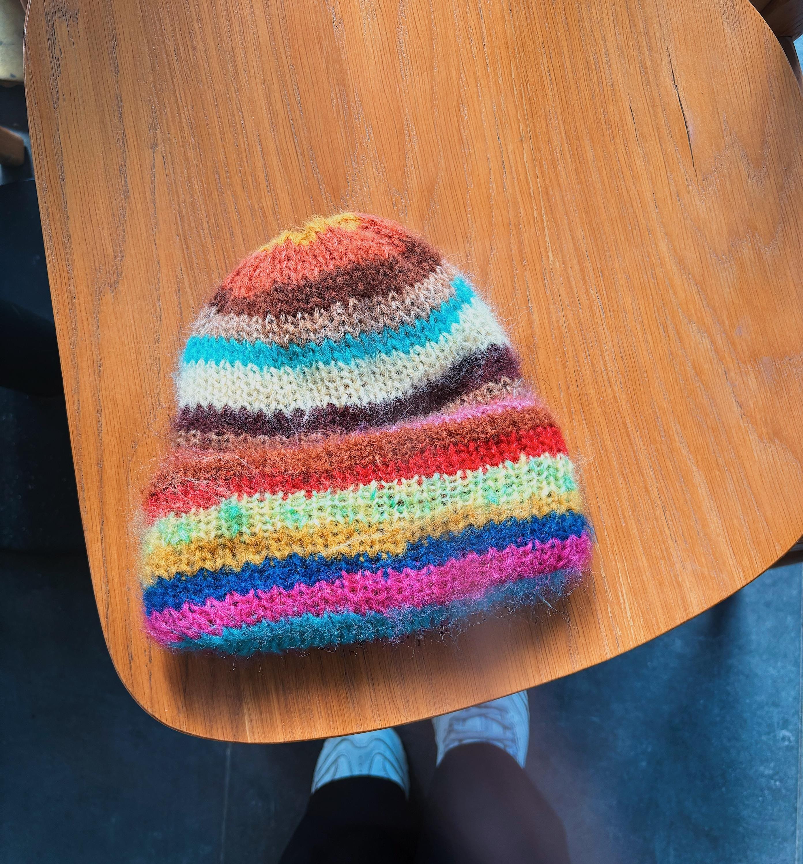 Colorful Scrap Yarn Beanie – Soft Mohair Blend – Unique and Eco-Friendly Knit Hat, Colorful, Warm and Chunky Knit