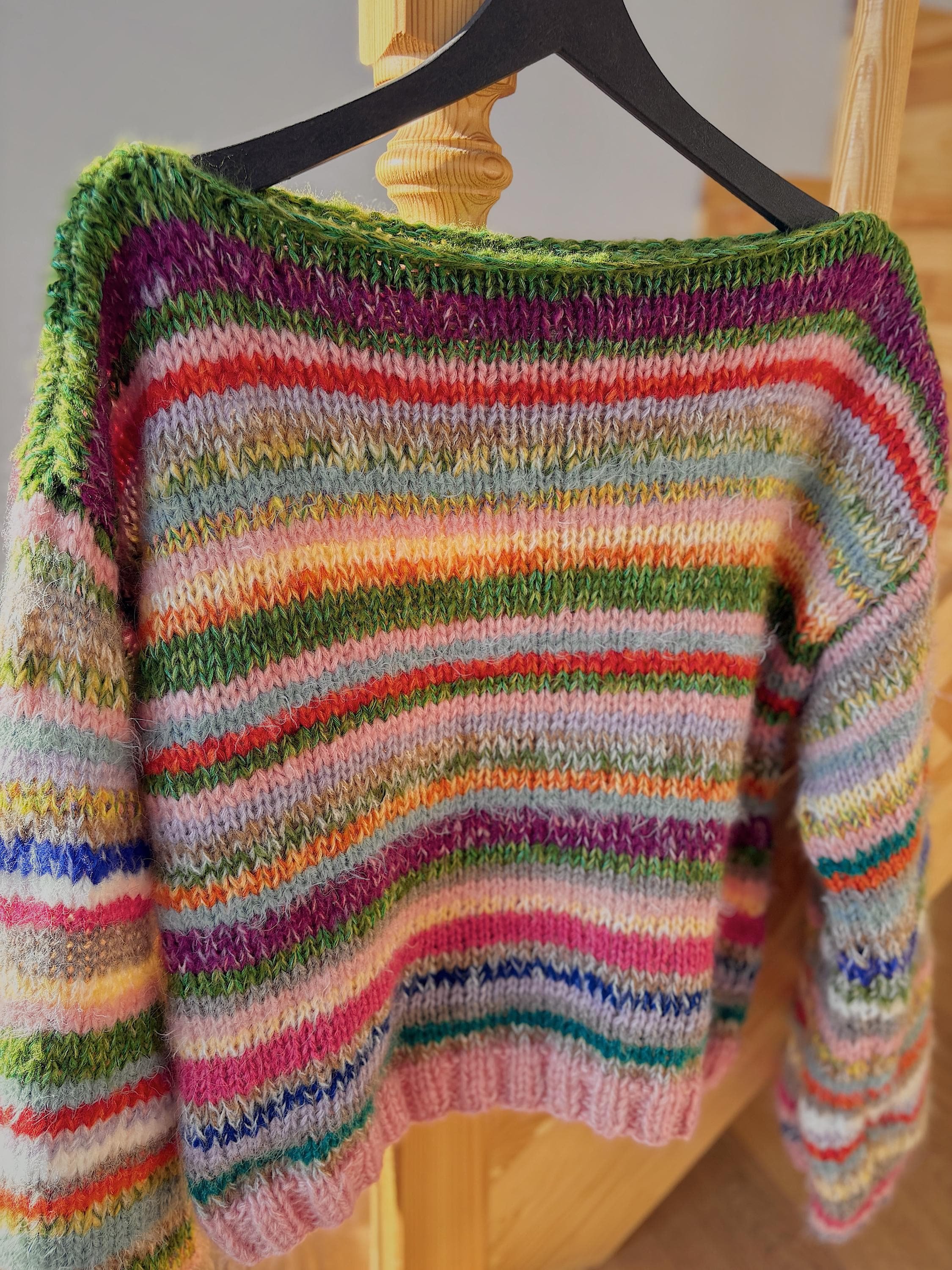 Colorful Striped Sweater, Knitted Sweater, Hand Knitted Warm Sweater,