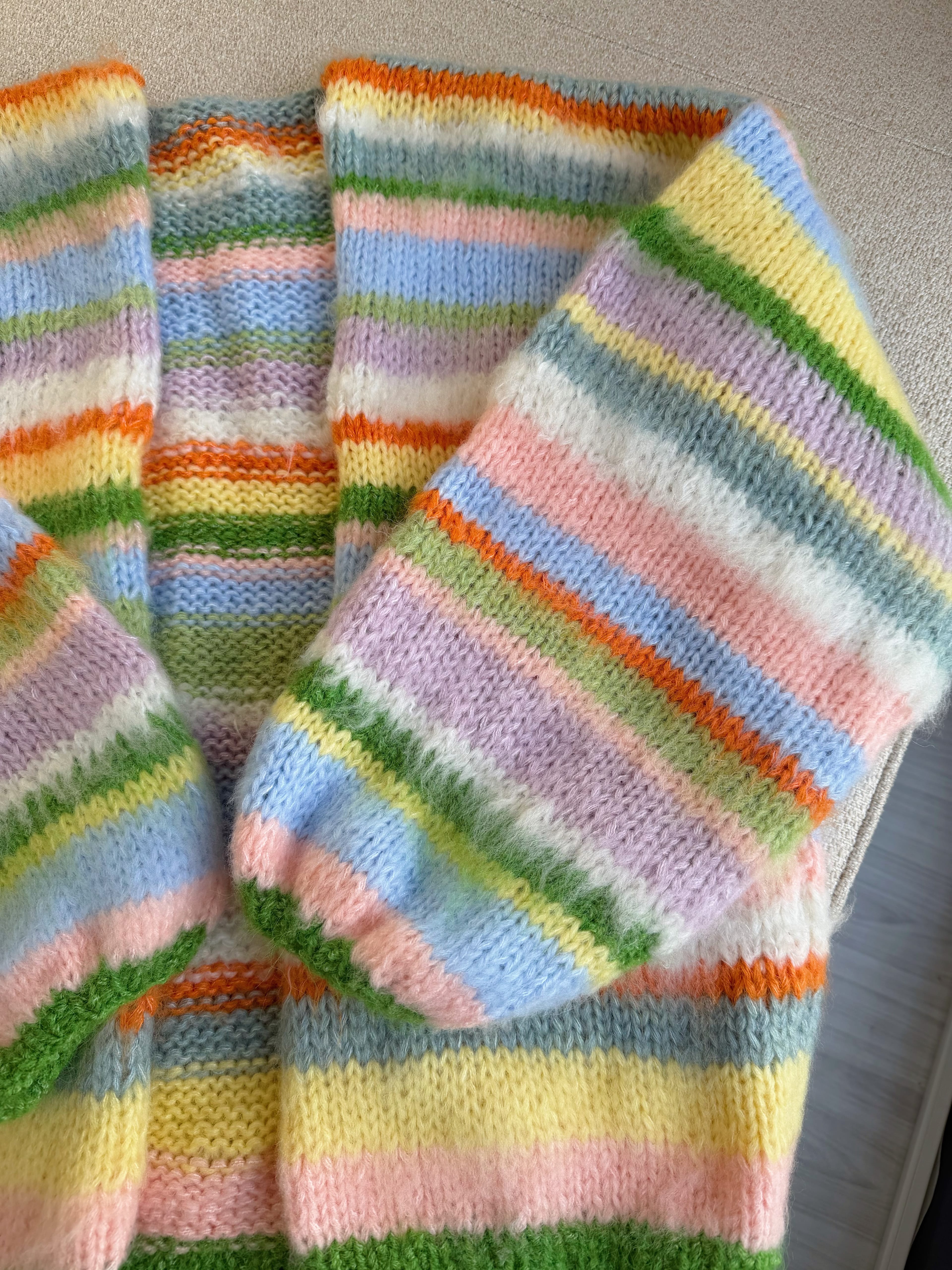 Renkli Çizgili Kazak, Örgü Hırka, El Örgüsü Sıcak Hırka, Oversize Hırka, Unisex Hırka, Çok Renkli Hırka