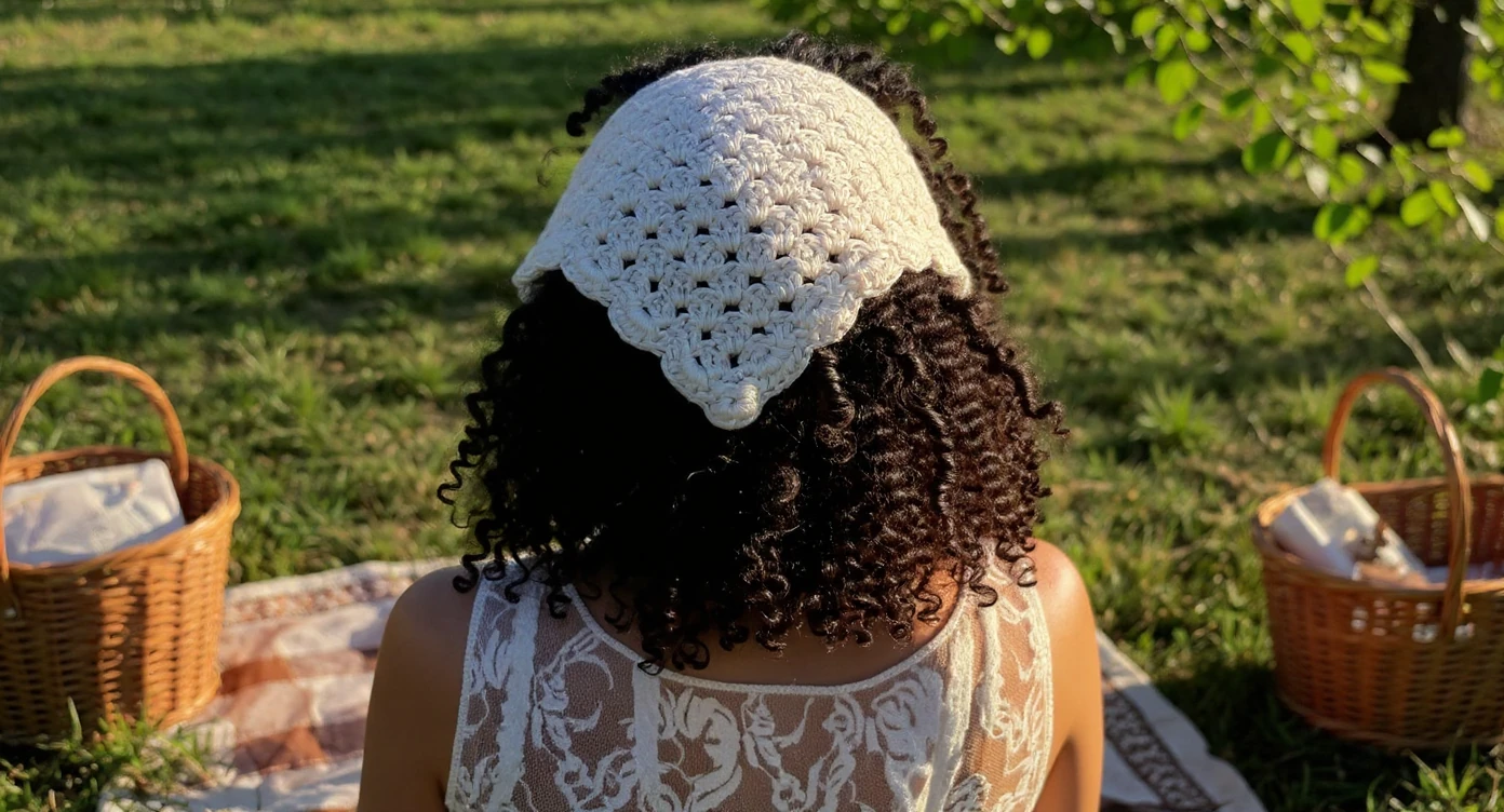 El Örgüsü Vintage Bandana, Örgü Bandana, Bej