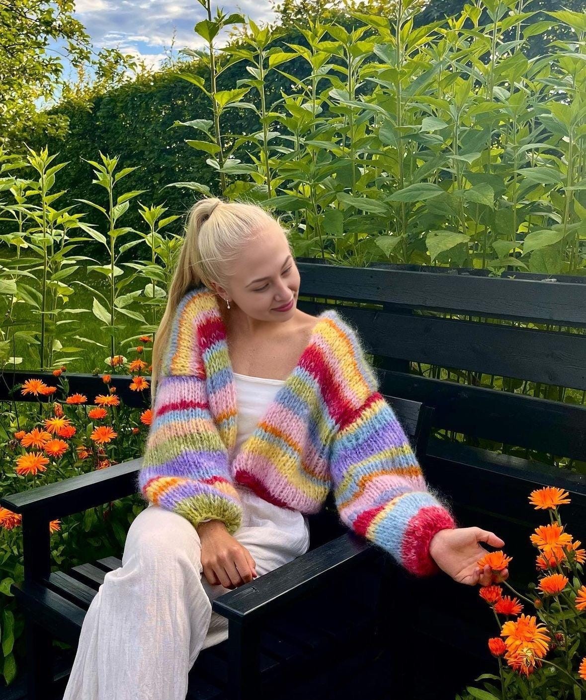 Colorful Striped Sweater, Knit Cardigan, Hand-Knitted Warm Cardigan, Oversized Cardigan, Unisex Cardigan, Multicolored Cardigan