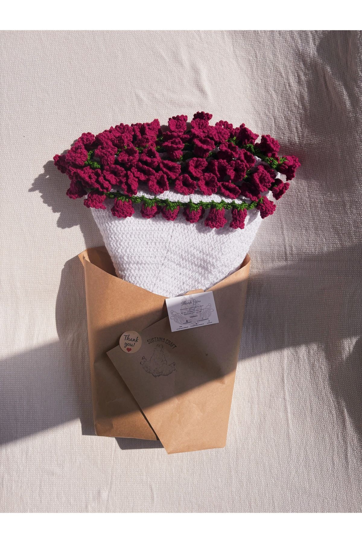 El Örgüsü Mor Lale Buketi Battaniye Özgün ve Romantik