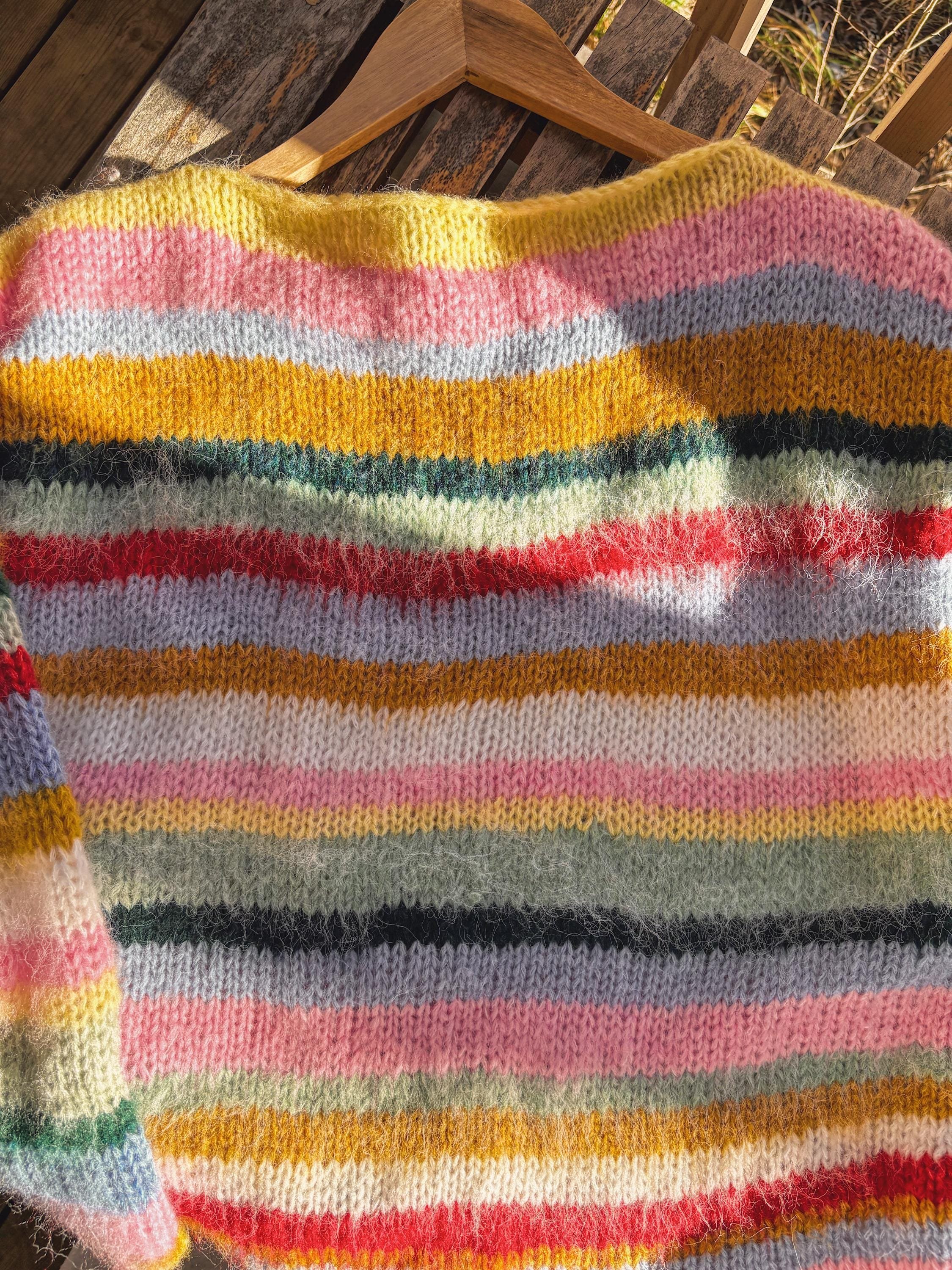 Colorful Striped Sweater, Knitted Sweater, Hand Knitted Warm Sweater,