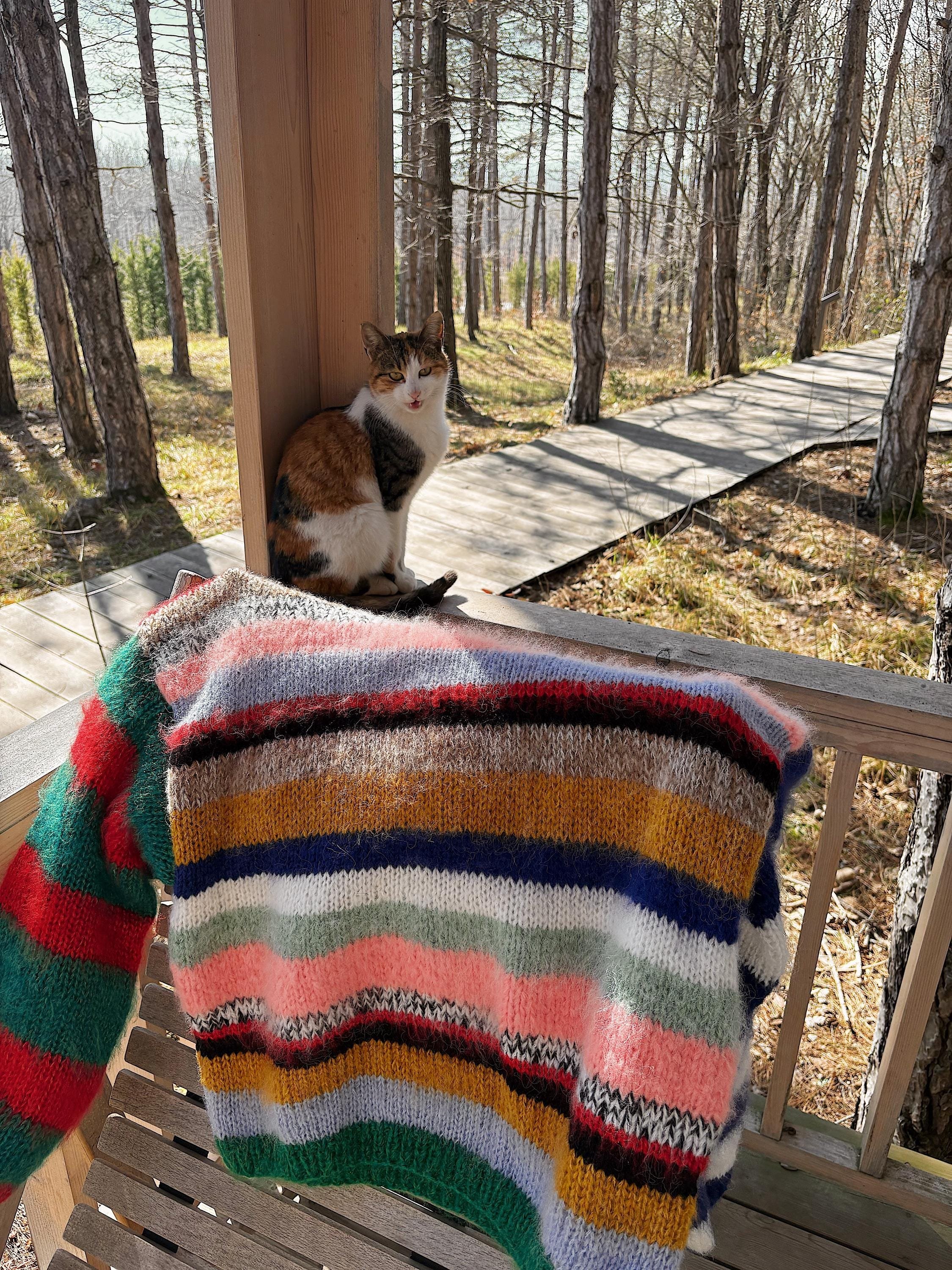 Colorful Striped Sweater, Crochet Sweater, Hand Knitted Warm Sweater,