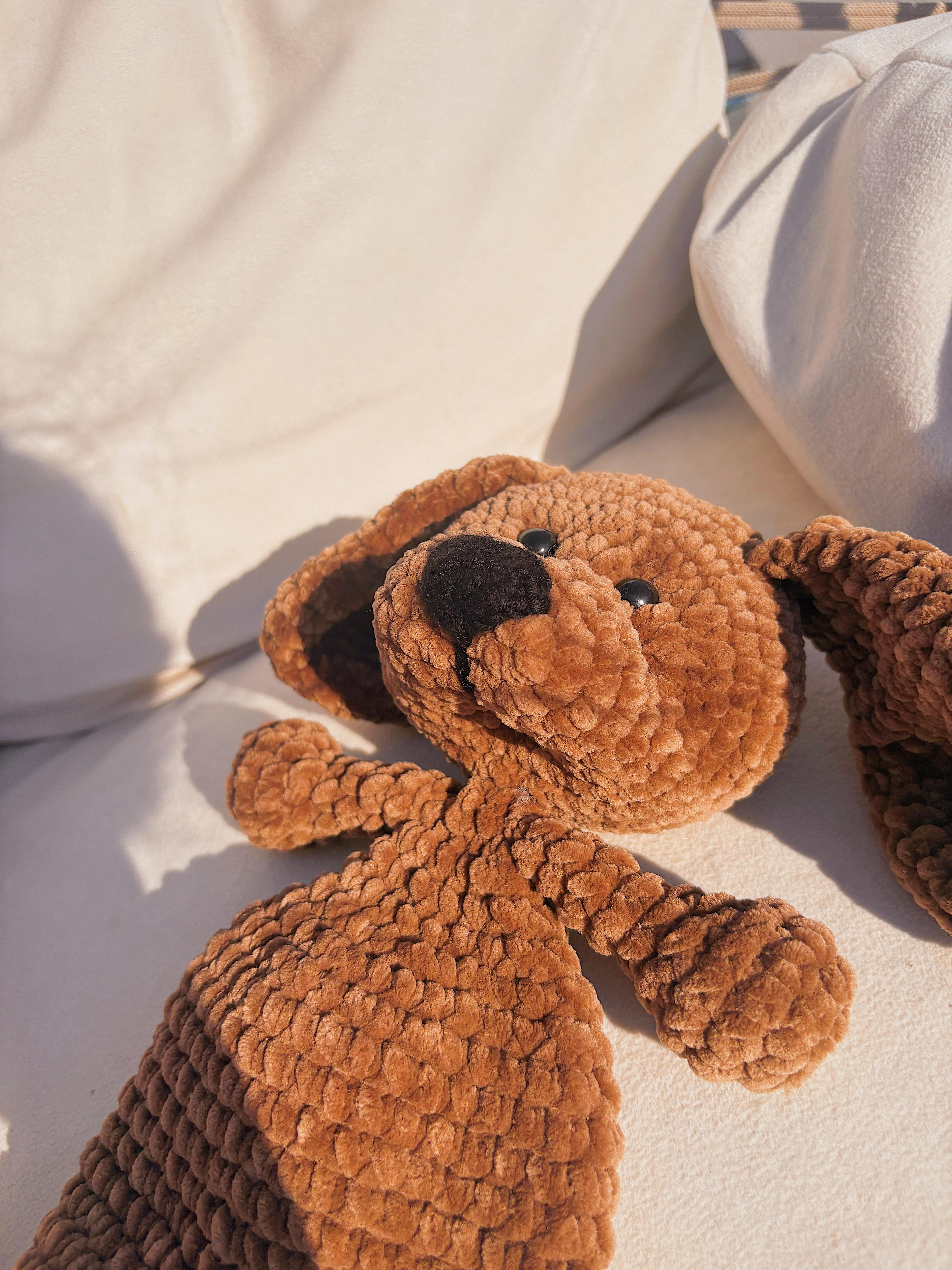 El Yapımı Peluş Köpek Oyuncak – Yumuşak Amigurumi Köpek Figürü, Bebek ve Çocuklar için Oyuncak
