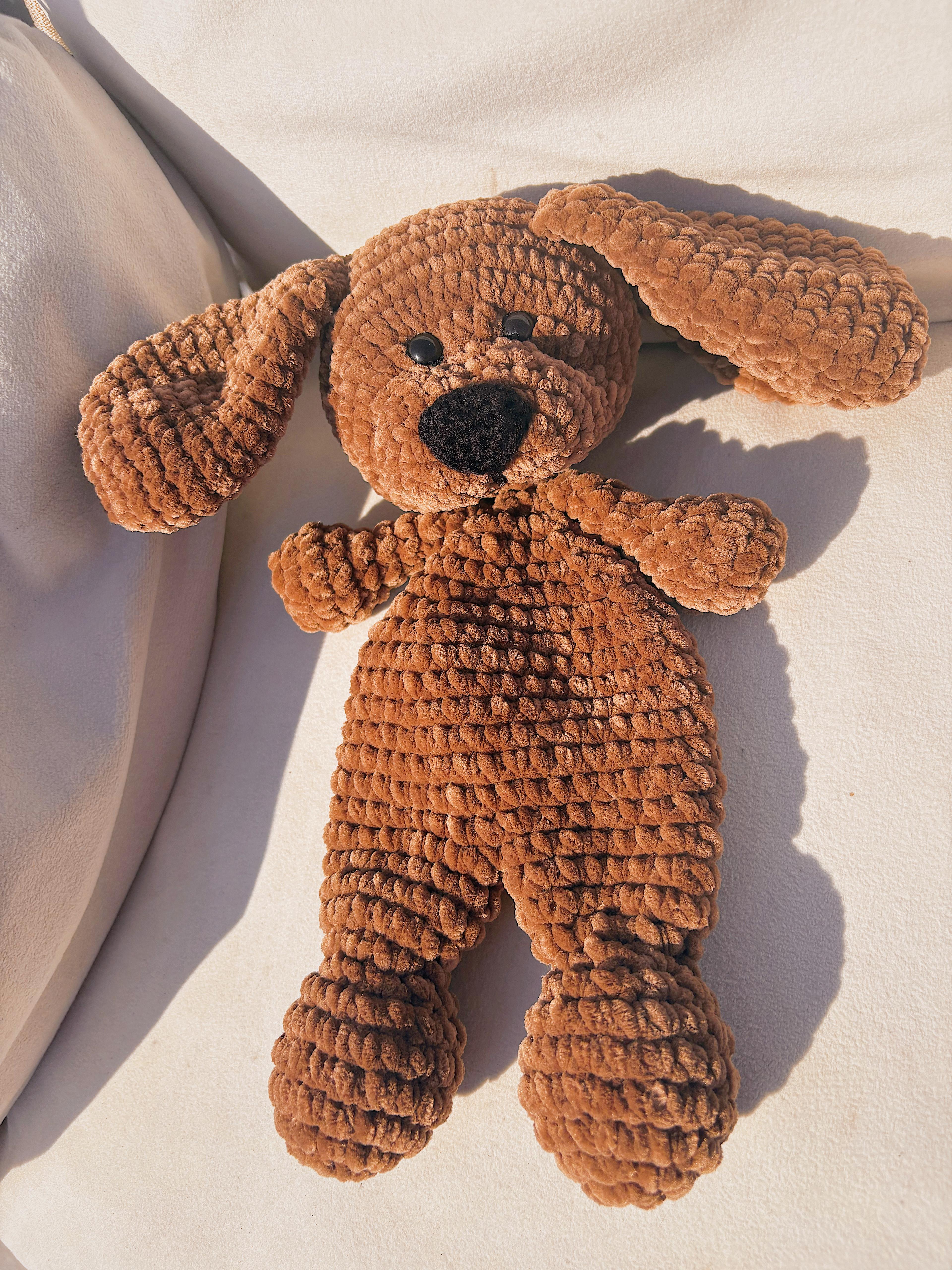 El Yapımı Peluş Köpek Oyuncak – Yumuşak Amigurumi Köpek Figürü, Bebek ve Çocuklar için Oyuncak