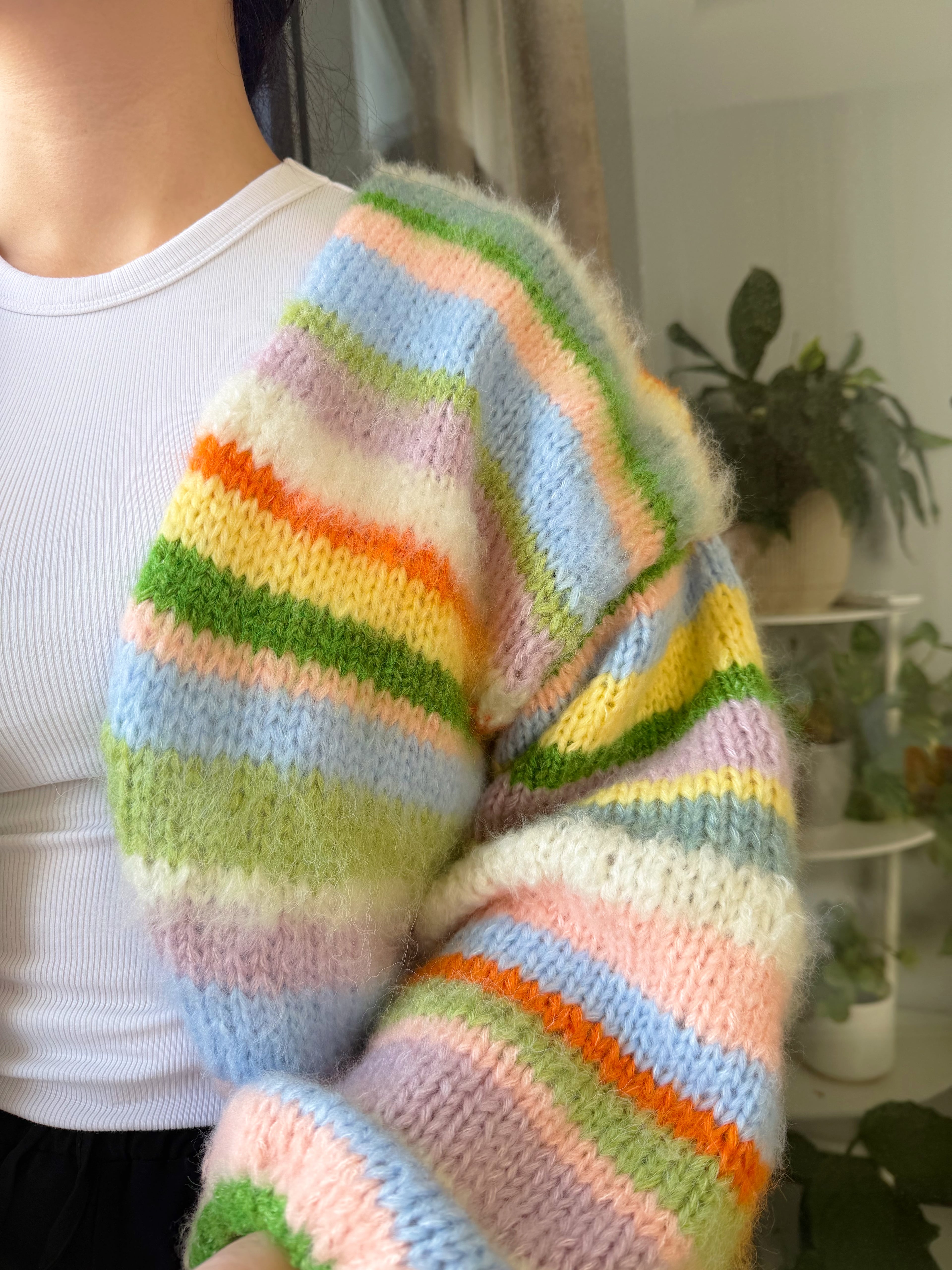 Renkli Çizgili Kazak, Örgü Hırka, El Örgüsü Sıcak Hırka, Oversize Hırka, Unisex Hırka, Çok Renkli Hırka