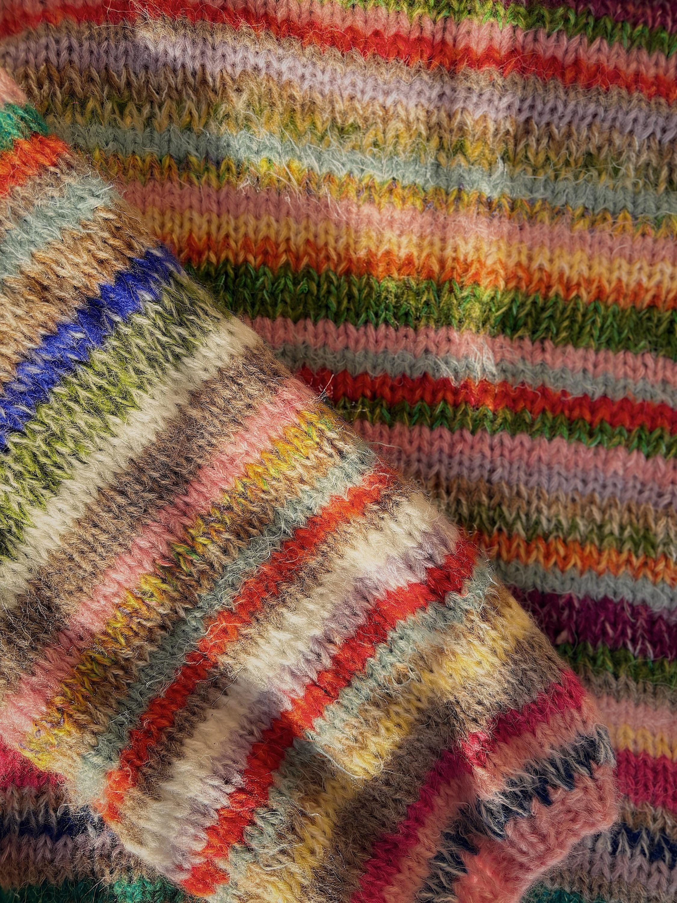 Colorful Striped Sweater, Knitted Sweater, Hand Knitted Warm Sweater,