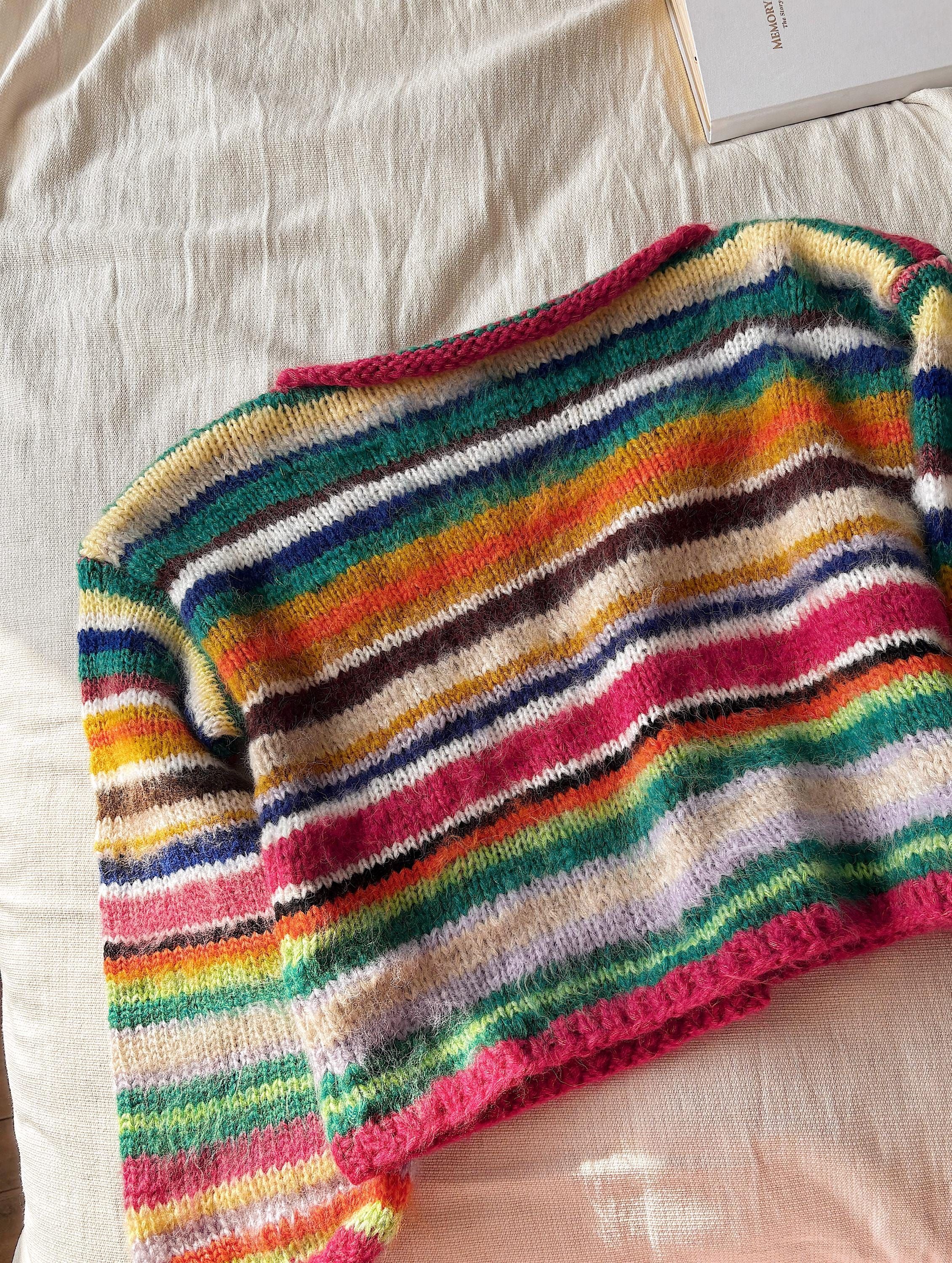 Colorful Striped Sweater, Knitted Sweater, Hand Knitted Warm Sweater,