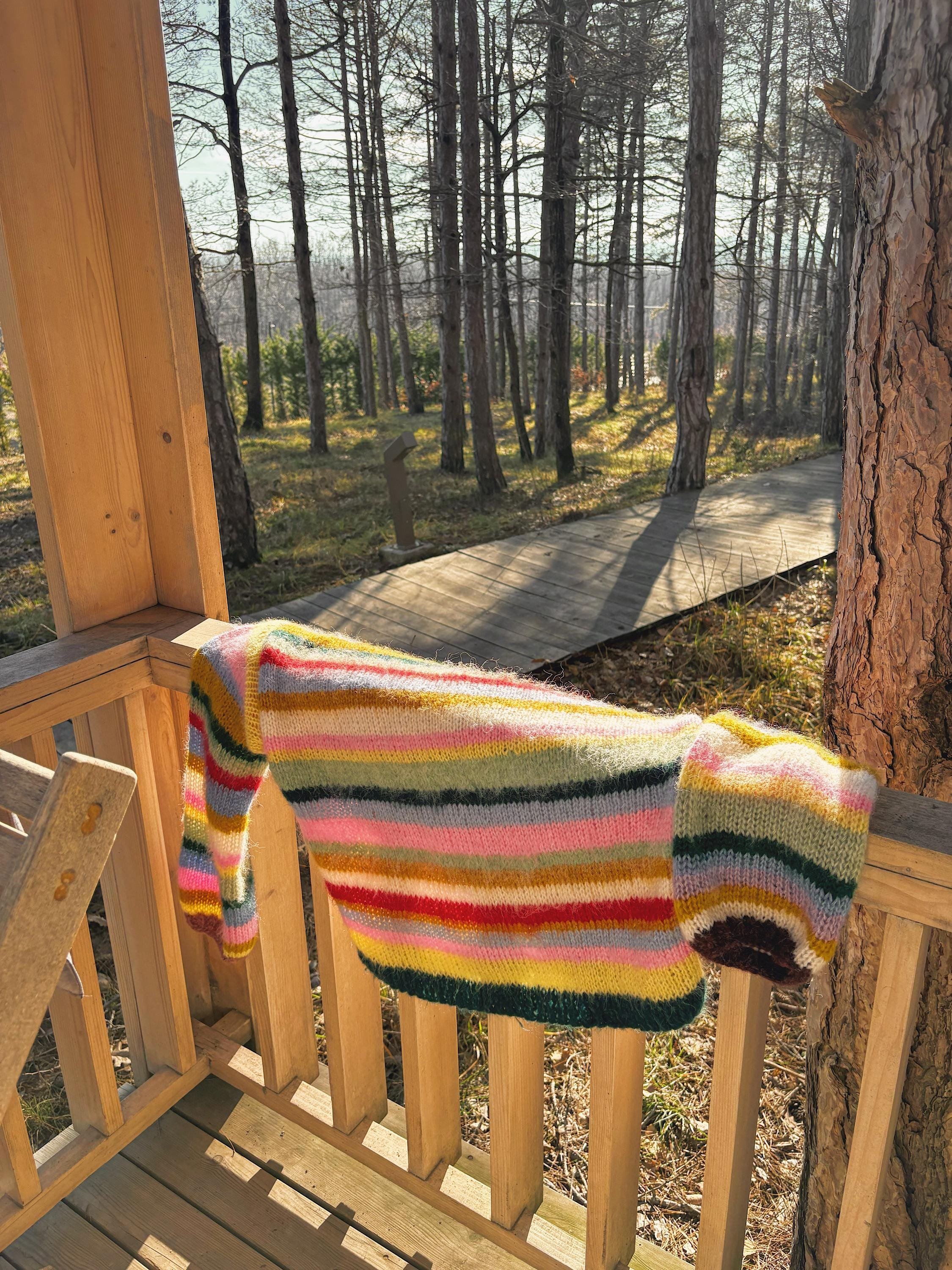 Colorful Striped Sweater, Knitted Sweater, Hand Knitted Warm Sweater,