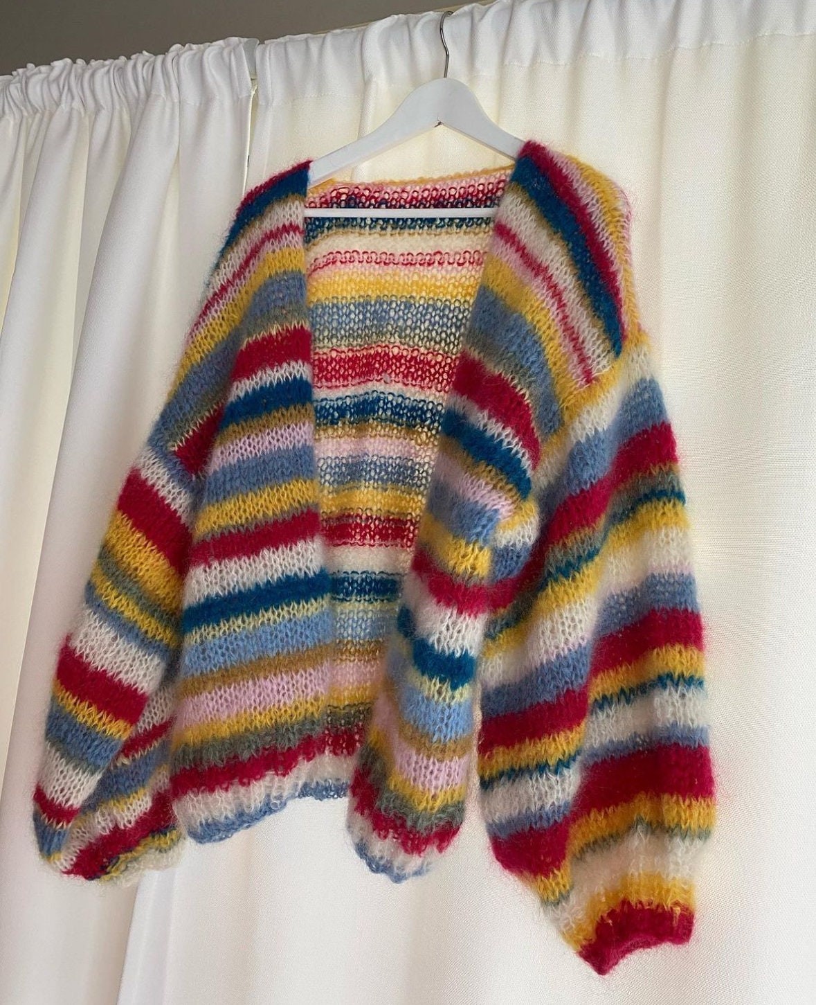 Colorful Knit Cardigan, Hand-Knitted Warm Cardigan, Oversized Cardigan, Unisex Cardigan, Multicolored Cardigan