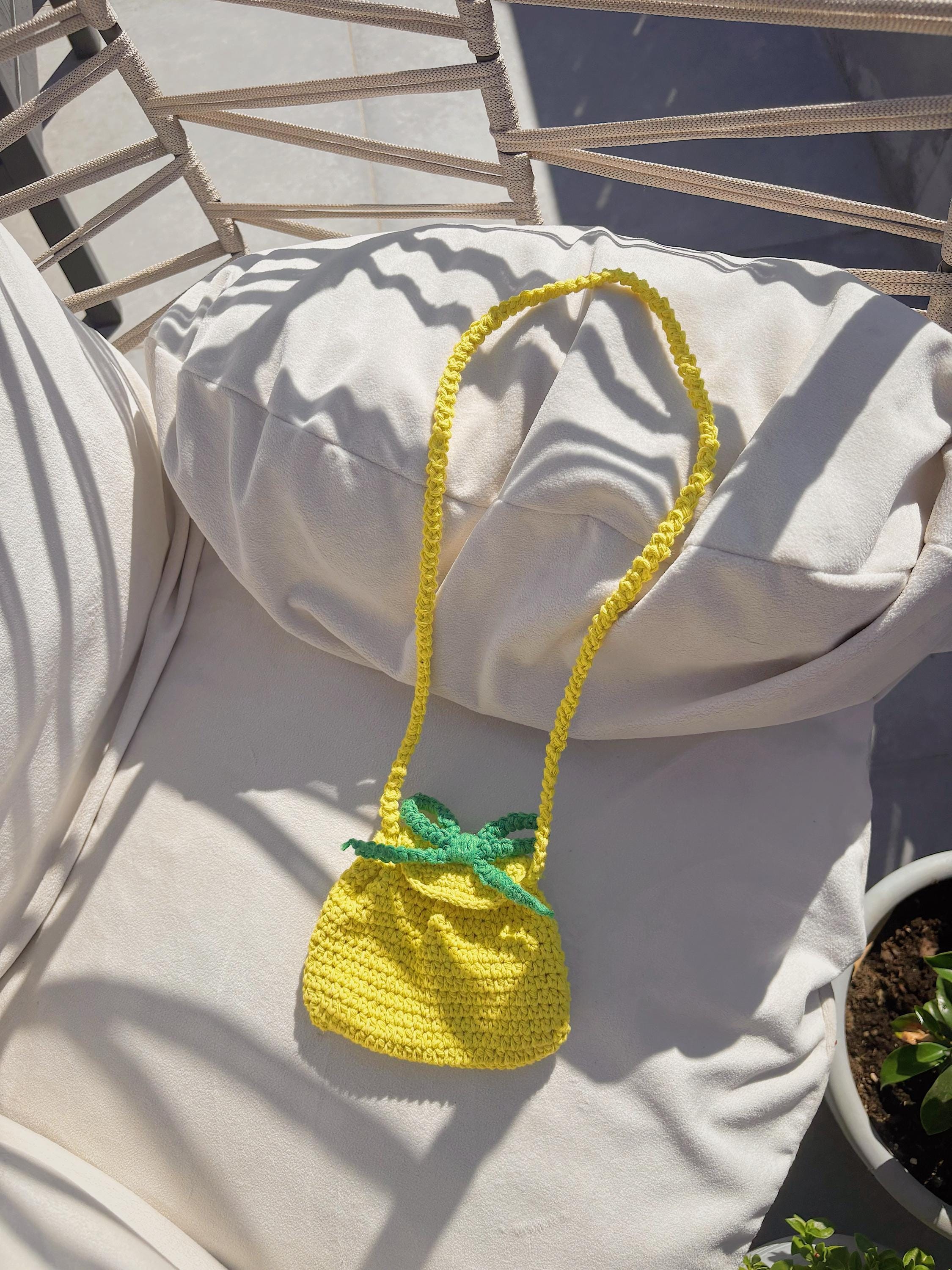 Çocuklar İçin Tığ İşi Limon Çanta, El Yapımı Sarı Çapraz Askılı Çanta, Yazlık Küçük Güneş Çantası, Sevimli Kız Çocuk Hediyesi
