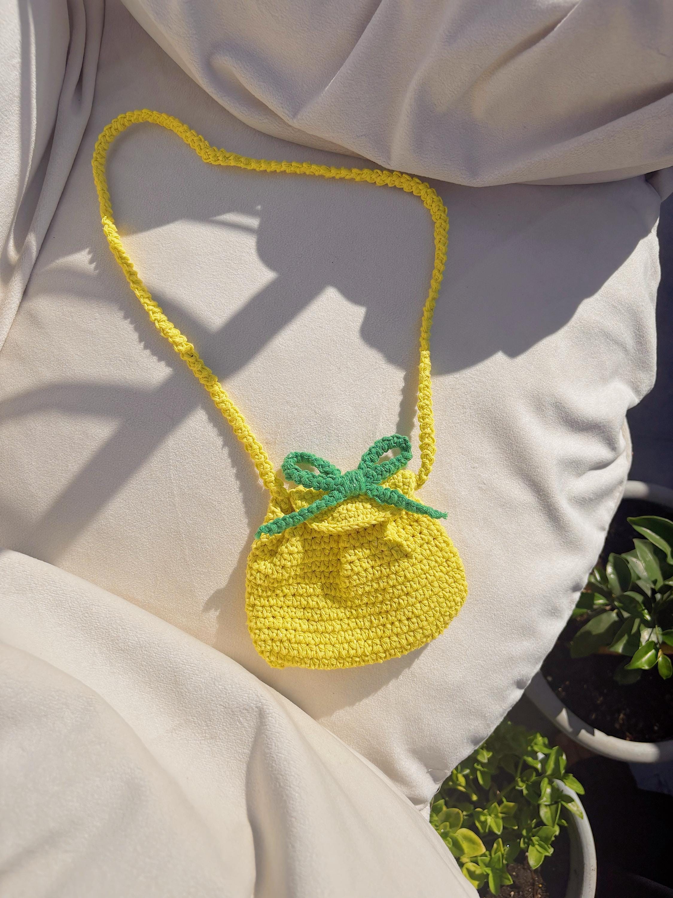 Çocuklar İçin Tığ İşi Limon Çanta, El Yapımı Sarı Çapraz Askılı Çanta, Yazlık Küçük Güneş Çantası, Sevimli Kız Çocuk Hediyesi