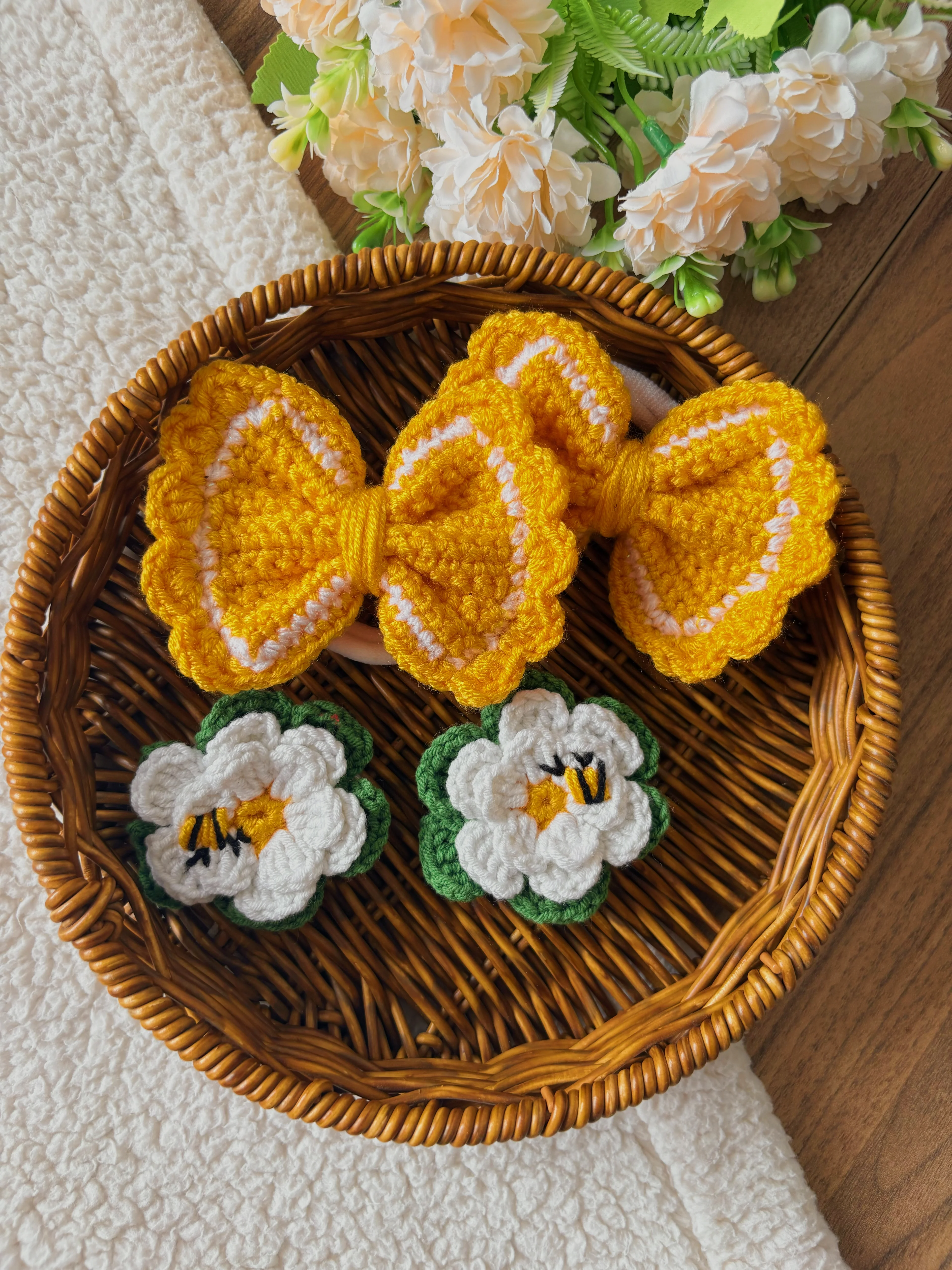 El Yapımı Örgü Fırfırlı Saç Tokası (2’li Set) – Vintage Fiyonk