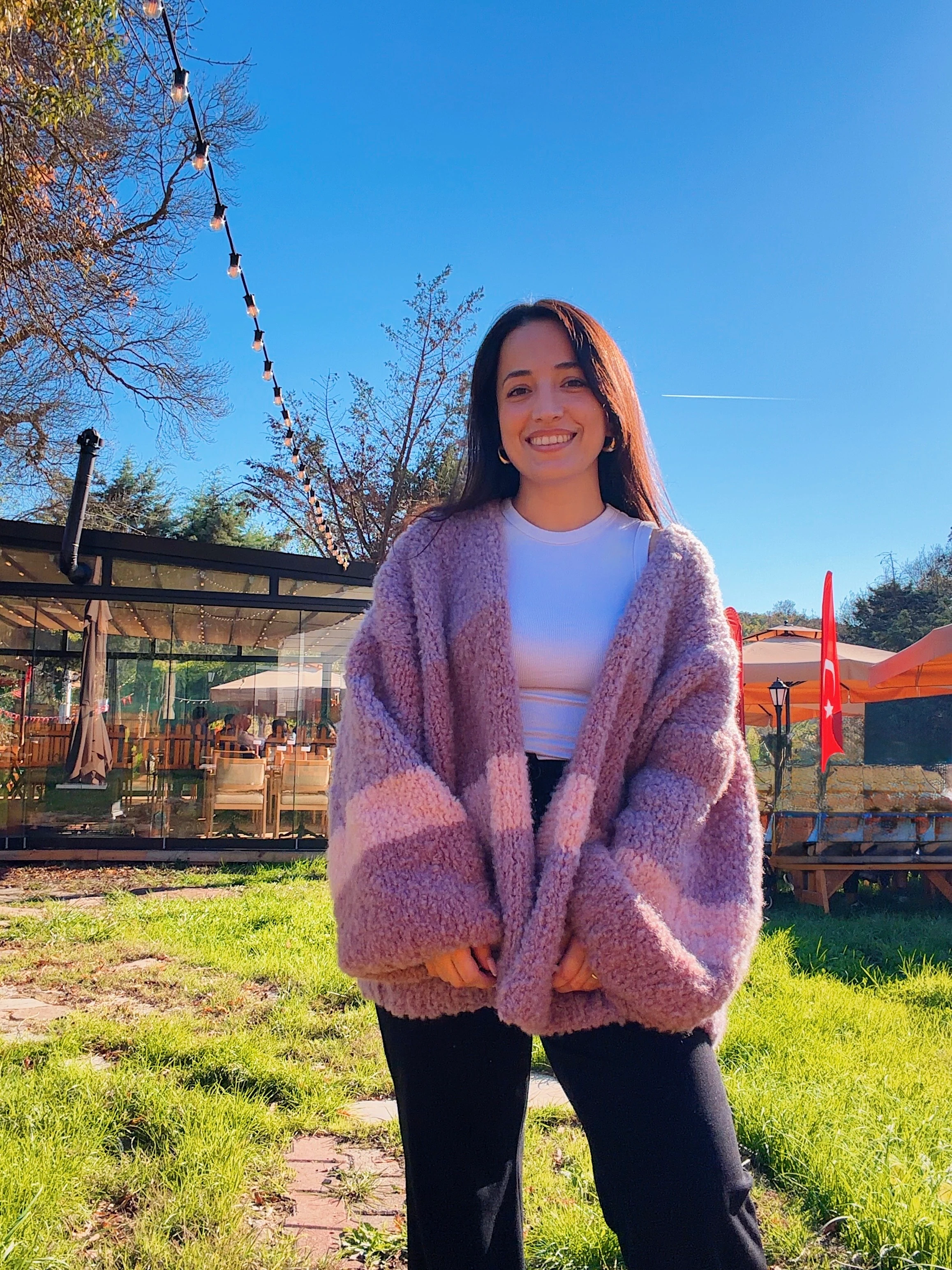  Elde Örülmüş Pamuk-Mohair Hırka: Renkli Çizgili Oversize Hırka