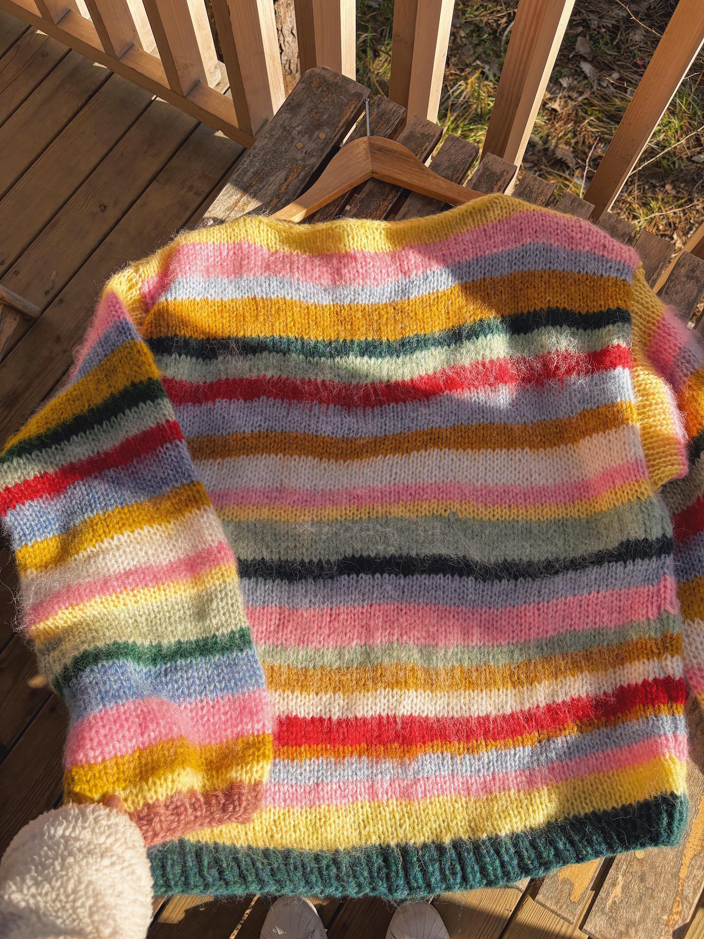 Colorful Striped Sweater, Knitted Sweater, Hand Knitted Warm Sweater,