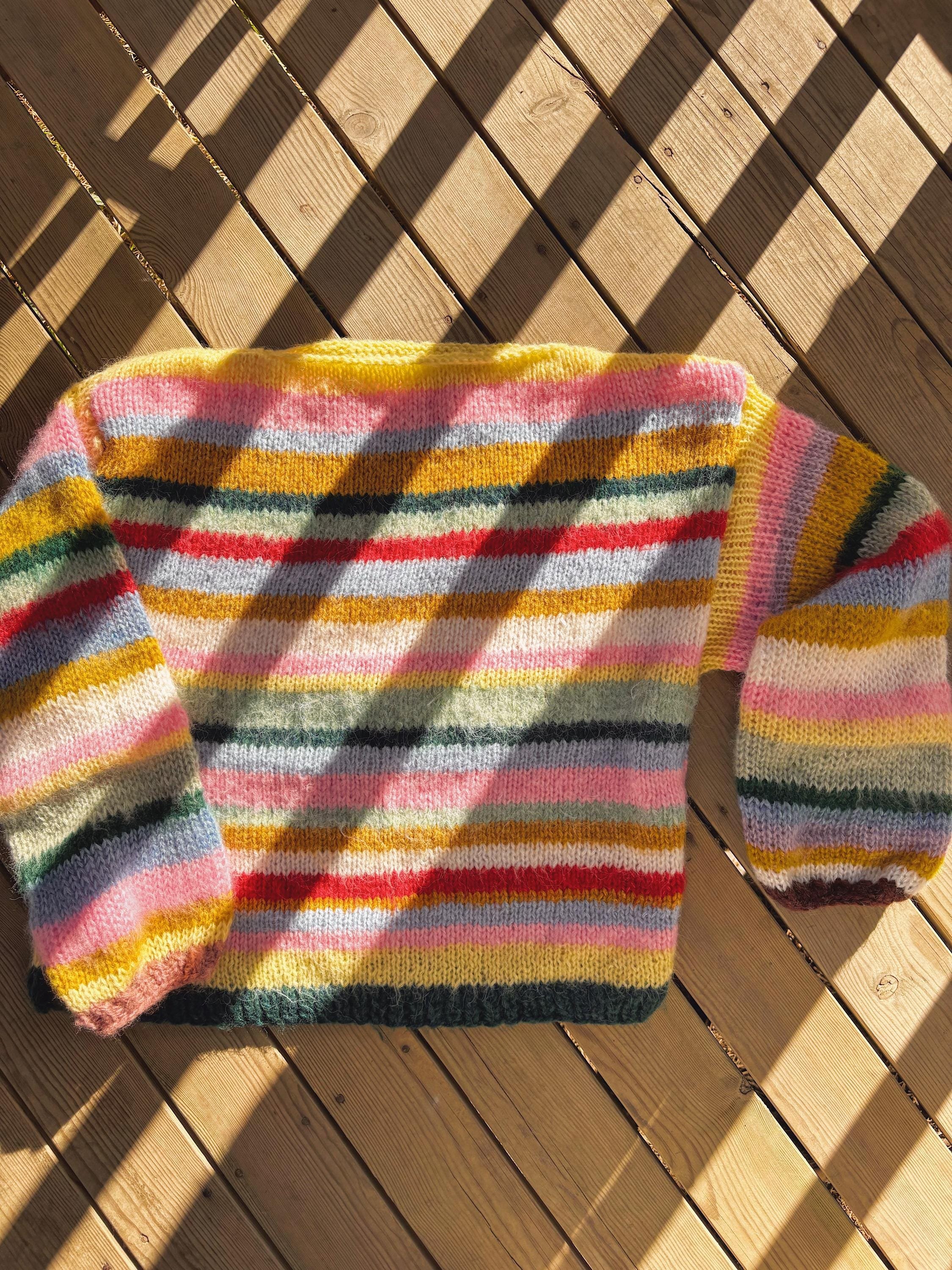 Colorful Striped Sweater, Knitted Sweater, Hand Knitted Warm Sweater,