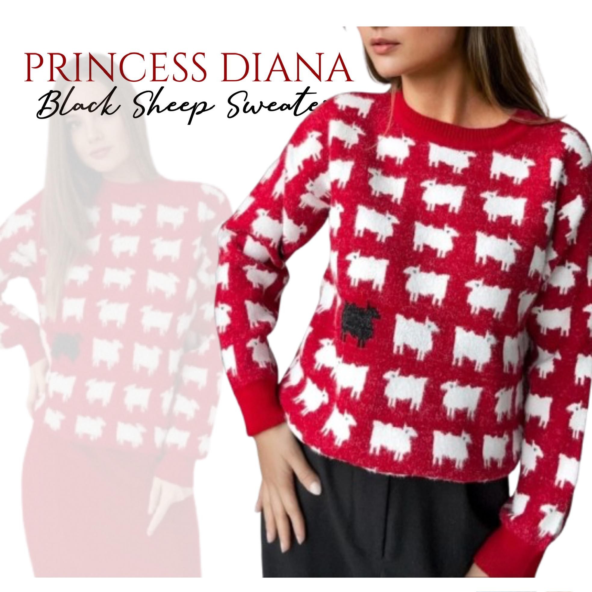 Red Princess Diana Black Sheep Sweater, Diana Sweater, Soft Sweater, Diana’s Black Sheep Jumper, Women’s Grey Sweater