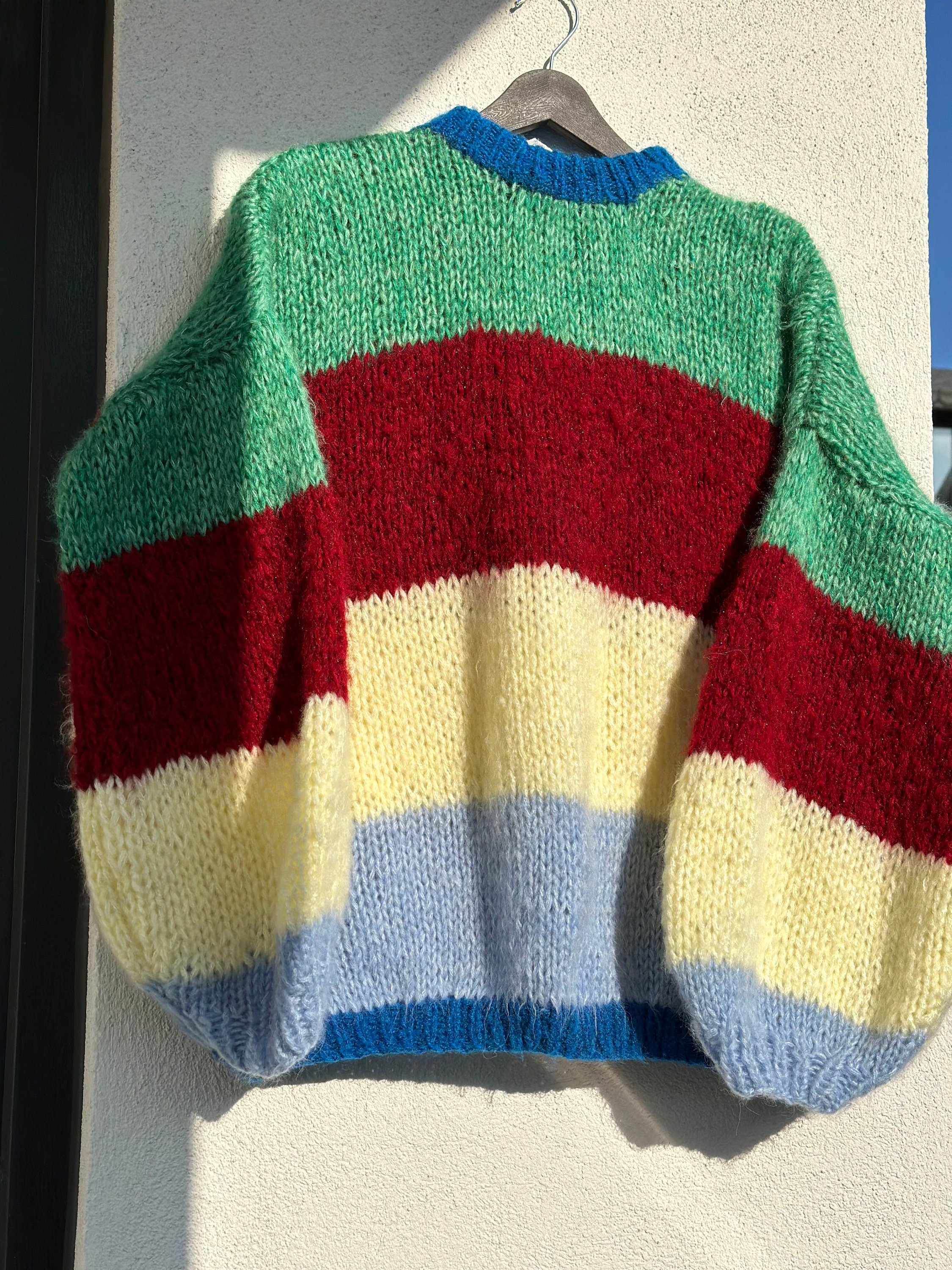 Colorful Striped Sweater, Crochet Sweater, Hand Knitted Warm Sweater,
