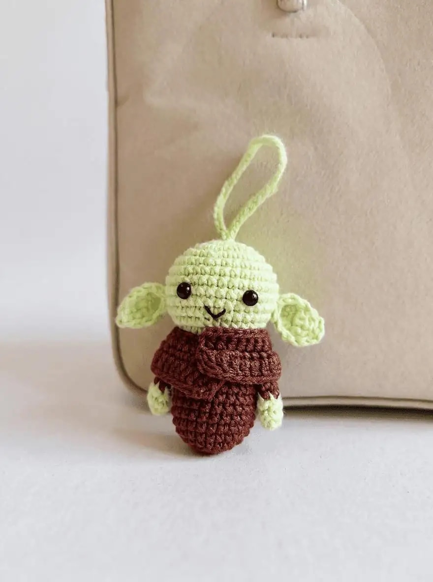 Örgü Baby Yoda Charm | Sevimli Amigurumi Baby Yoda Çanta Süsü