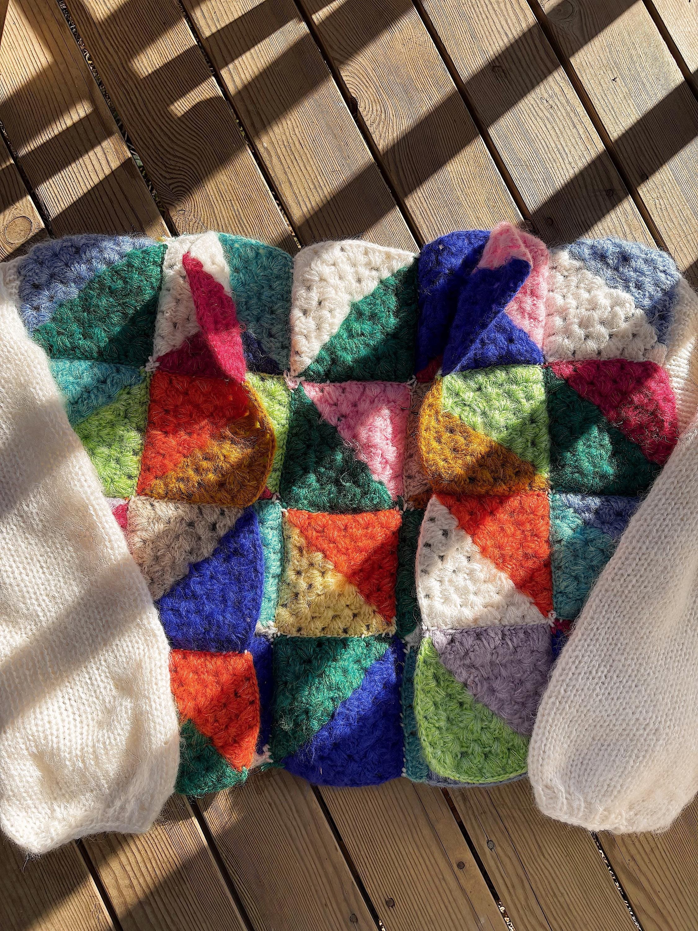 Colorful Crochet Cardigan, Hand-Knitted Warm Cardigan, Oversized Cardigan, Unisex Cardigan, Multicolored Cardigan