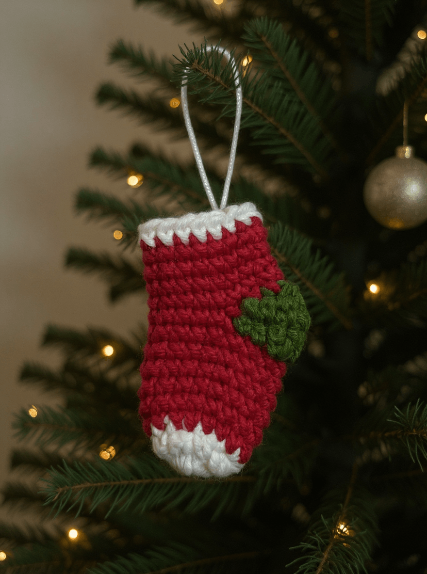 El Yapımı Örgü Yılbaşı Ağaç Süsü Seti (3’lü) | Kar Tanesi, Çorap ve Çam Ağacı | Noel Süsü | Örgü Christmas Ornament Set