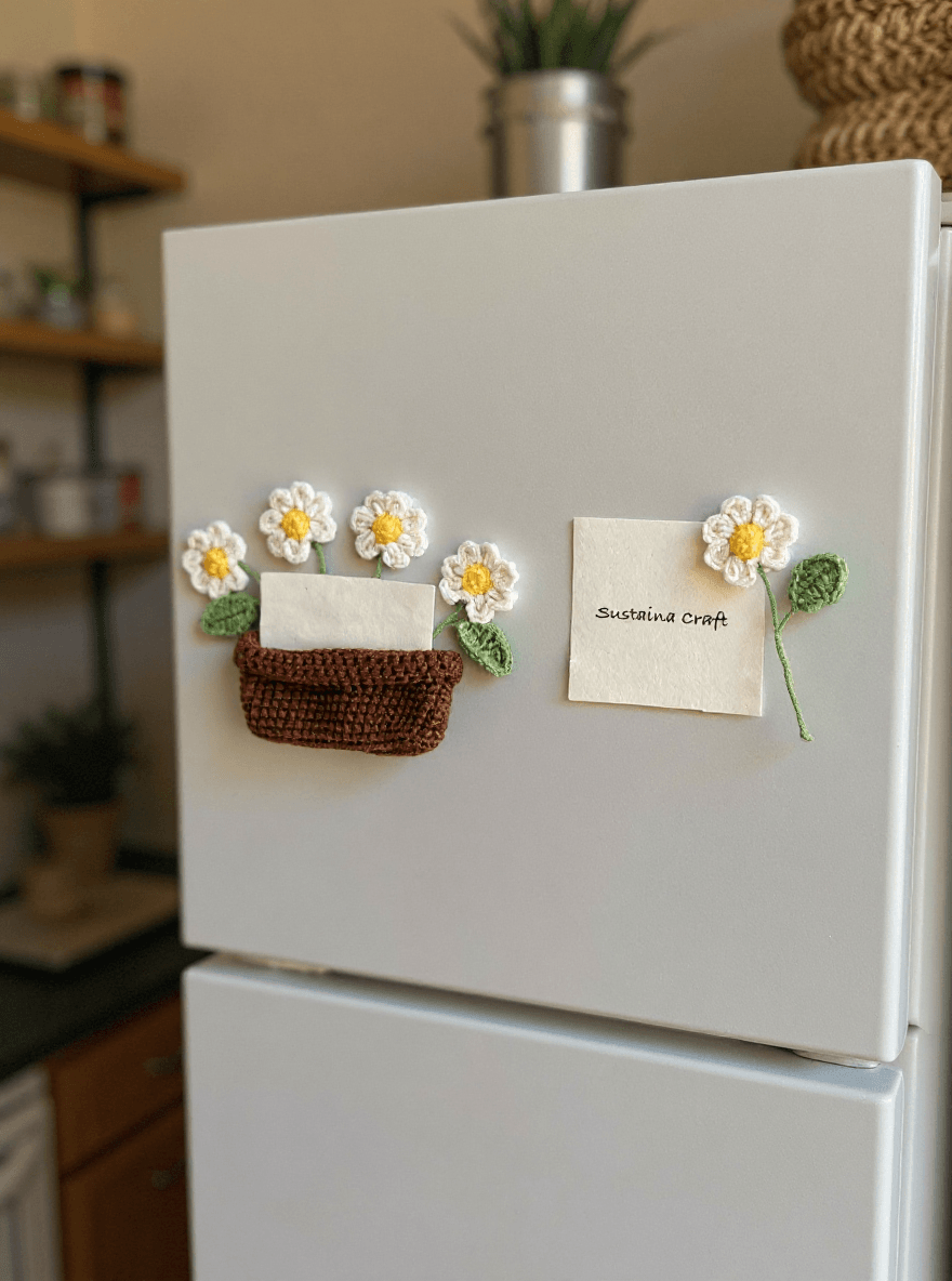El Yapımı Örgü Çiçek Saksı Magnet – Papatya & Ayçiçeği Modelleri