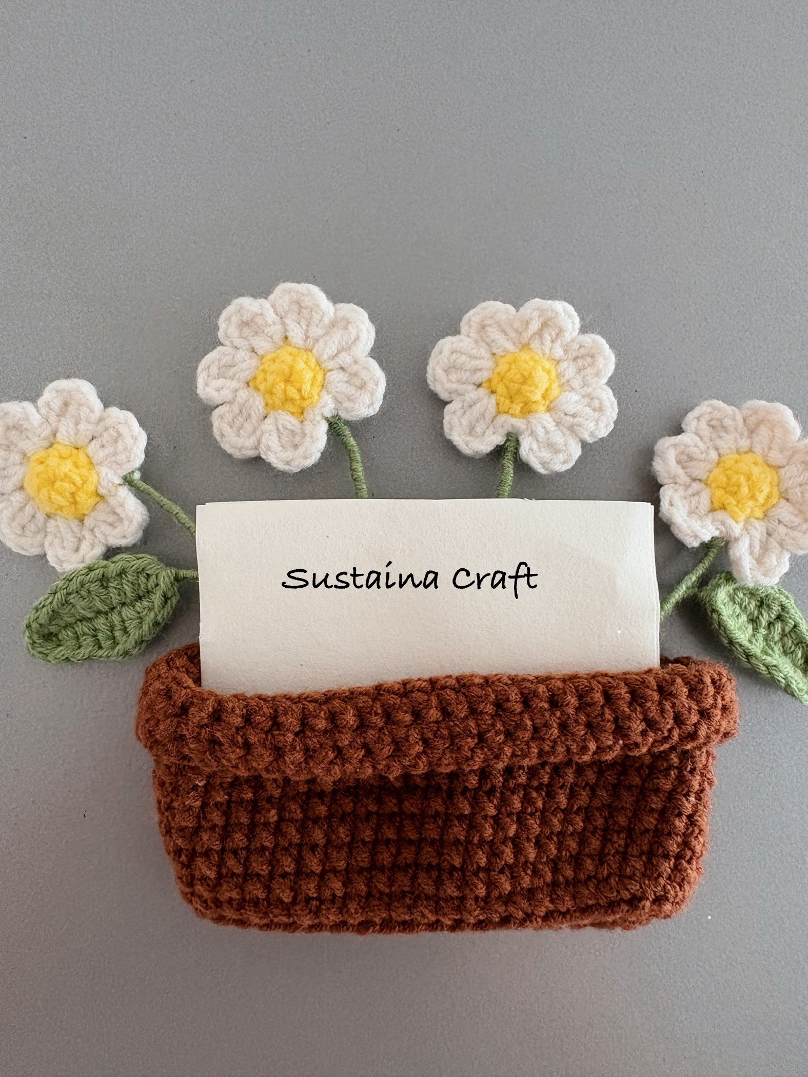 El Yapımı Örgü Çiçek Saksı Magnet – Papatya & Ayçiçeği Modelleri