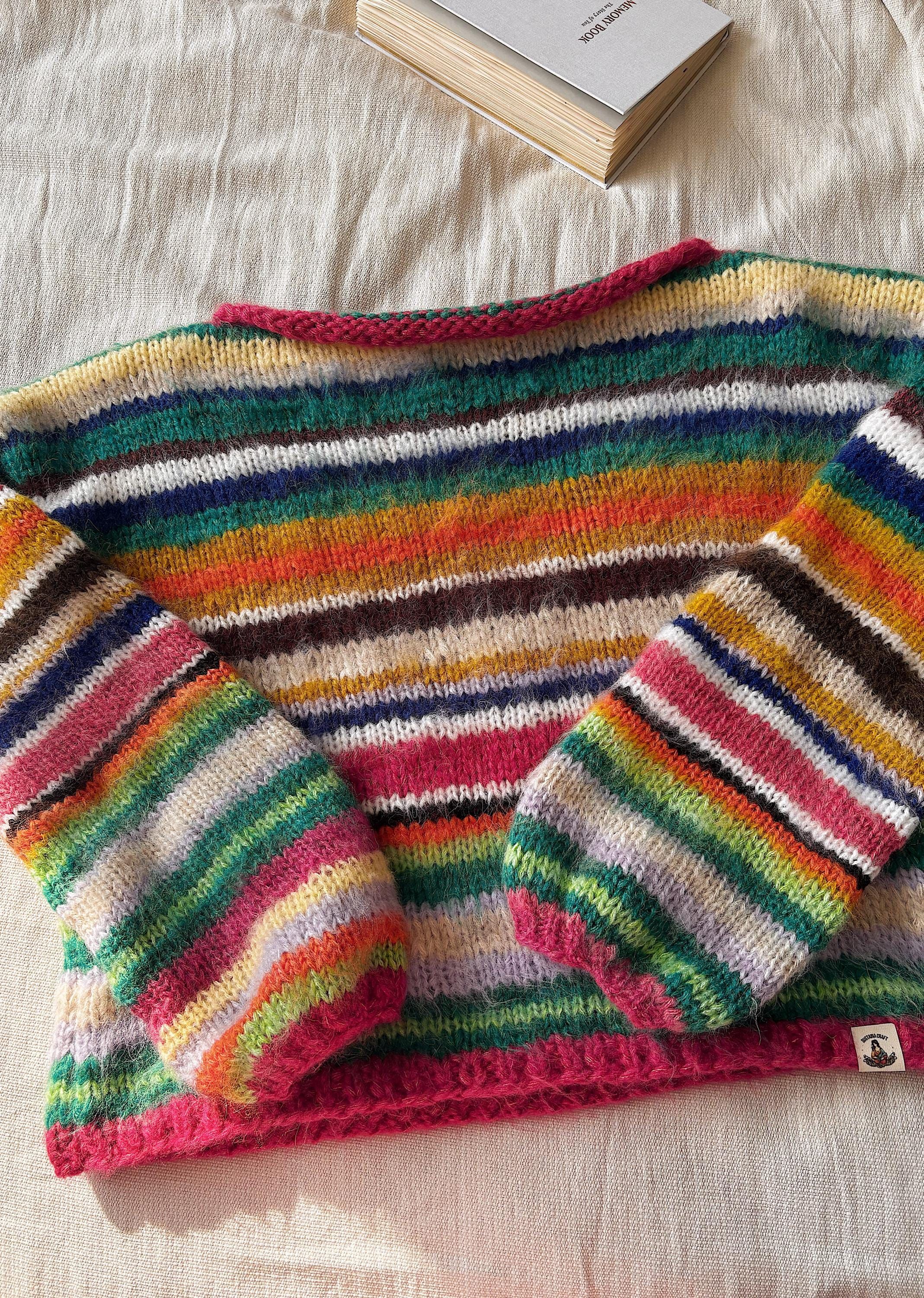 Colorful Striped Sweater, Knitted Sweater, Hand Knitted Warm Sweater,