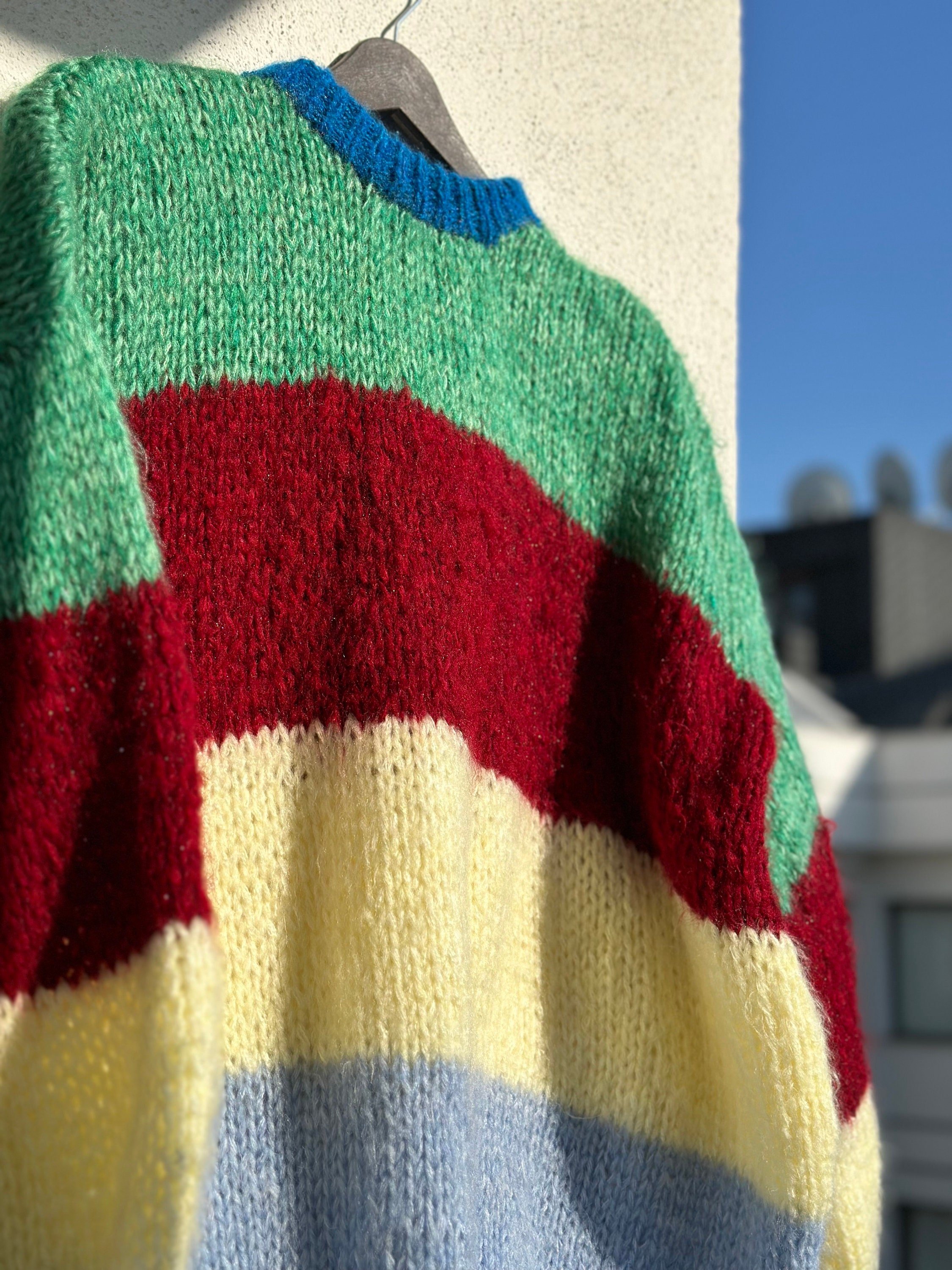 Colorful Striped Sweater, Crochet Sweater, Hand Knitted Warm Sweater,