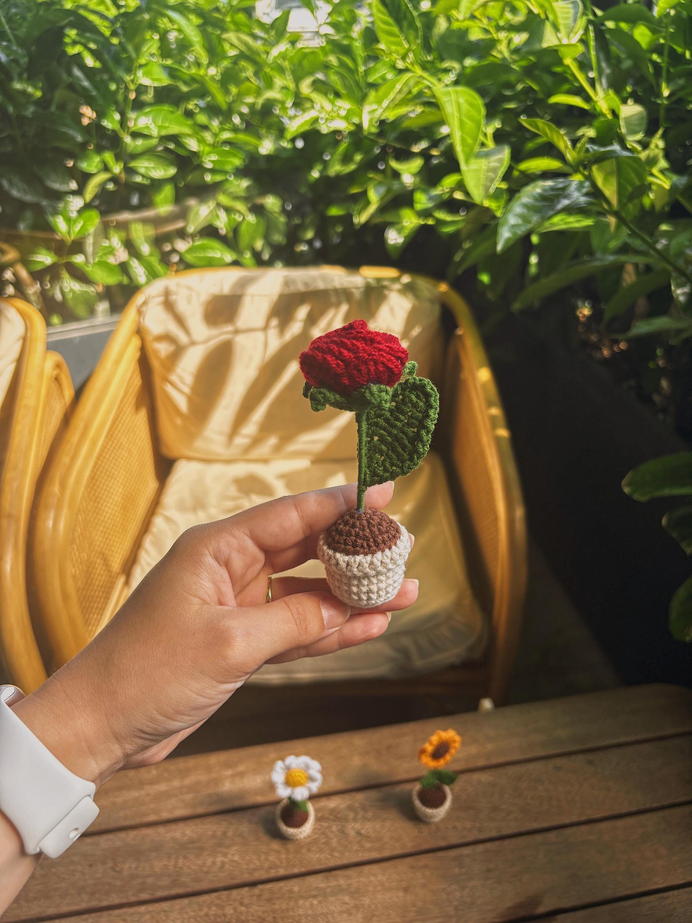 Crochet Potted Flower – Table / Car Decor – Rose, Daisy, Sunflower – Gift for Any Anniversary