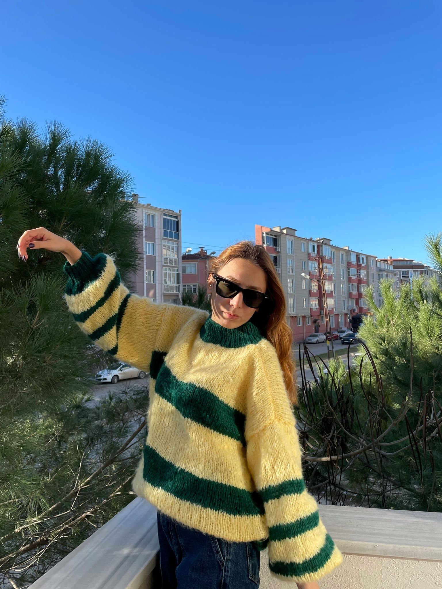 Colorful Striped Sweater, Crochet Sweater, Hand Knitted Warm Sweater,