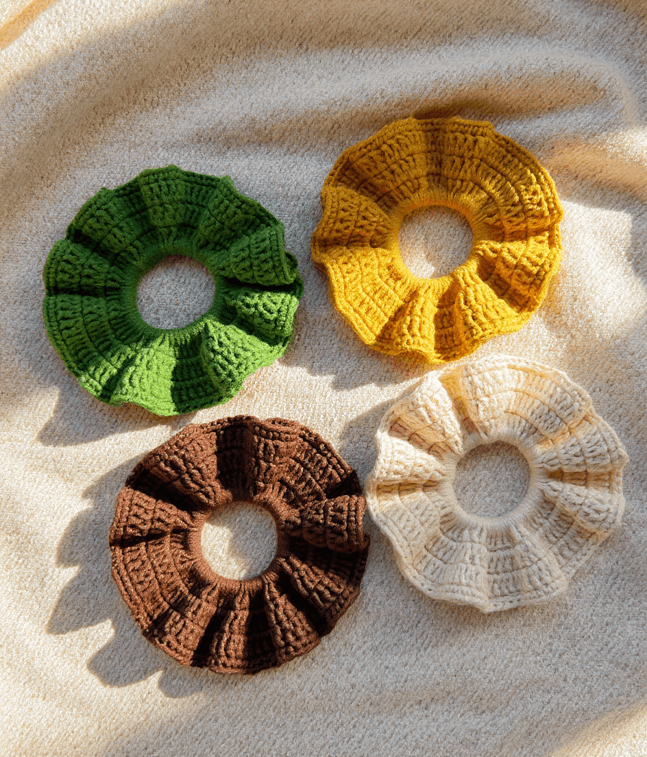 El Yapımı Örgü Saç Tokası – Renkli Scrunchie, Elastik Saç Bandı