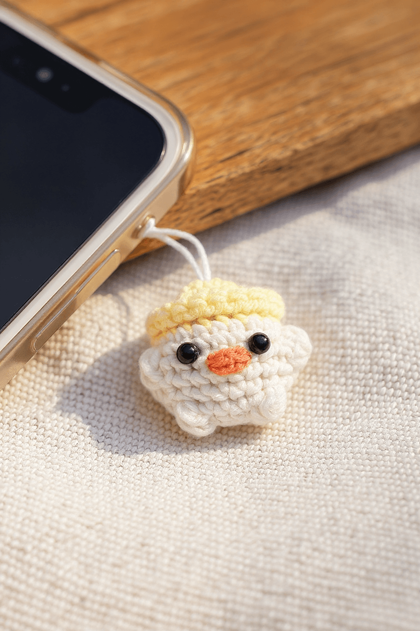 El Yapımı Örgü Civciv Telefon / Çanta Charmı – Amigurumi Askılı Süs