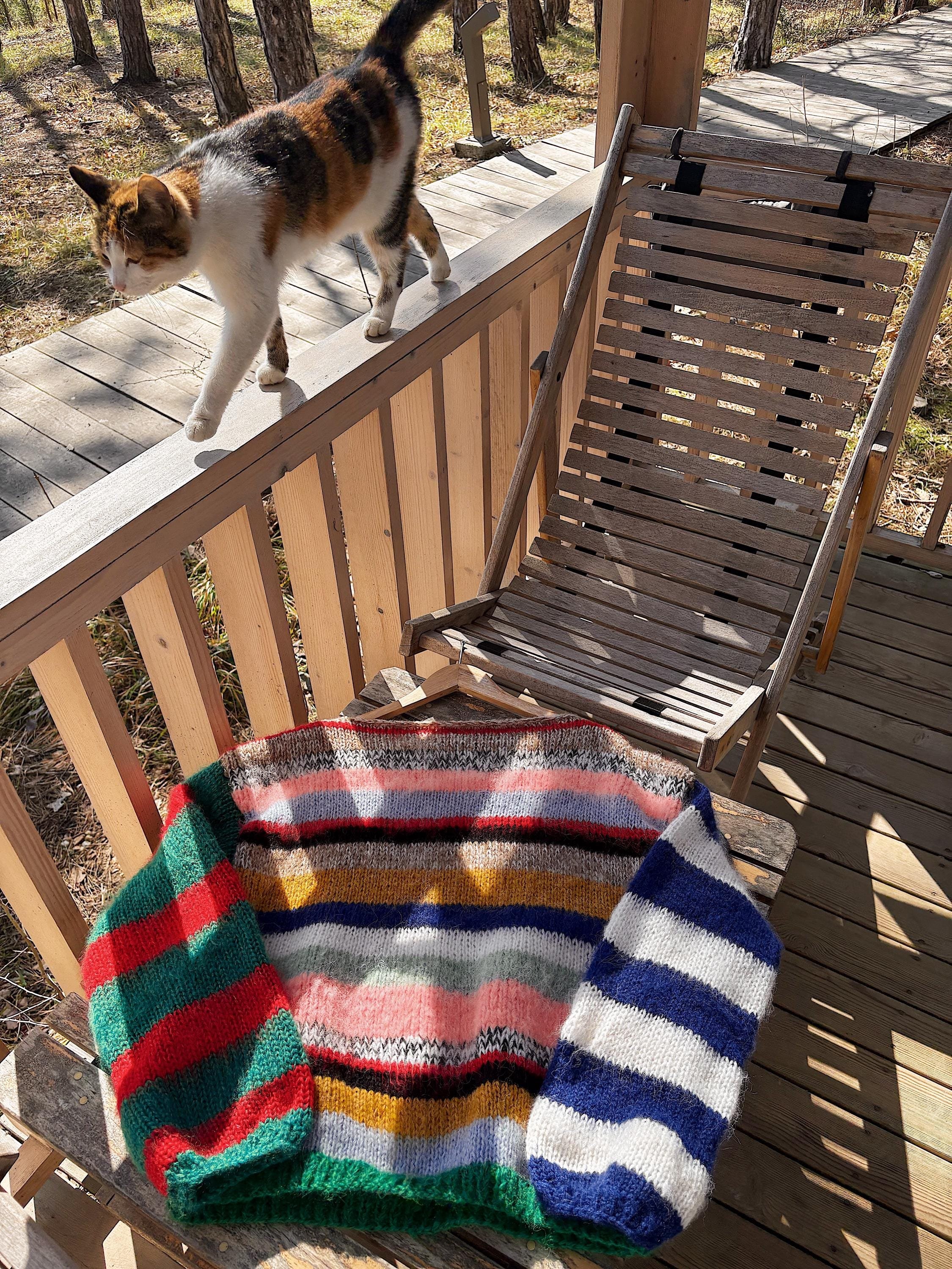 Colorful Striped Sweater, Crochet Sweater, Hand Knitted Warm Sweater,