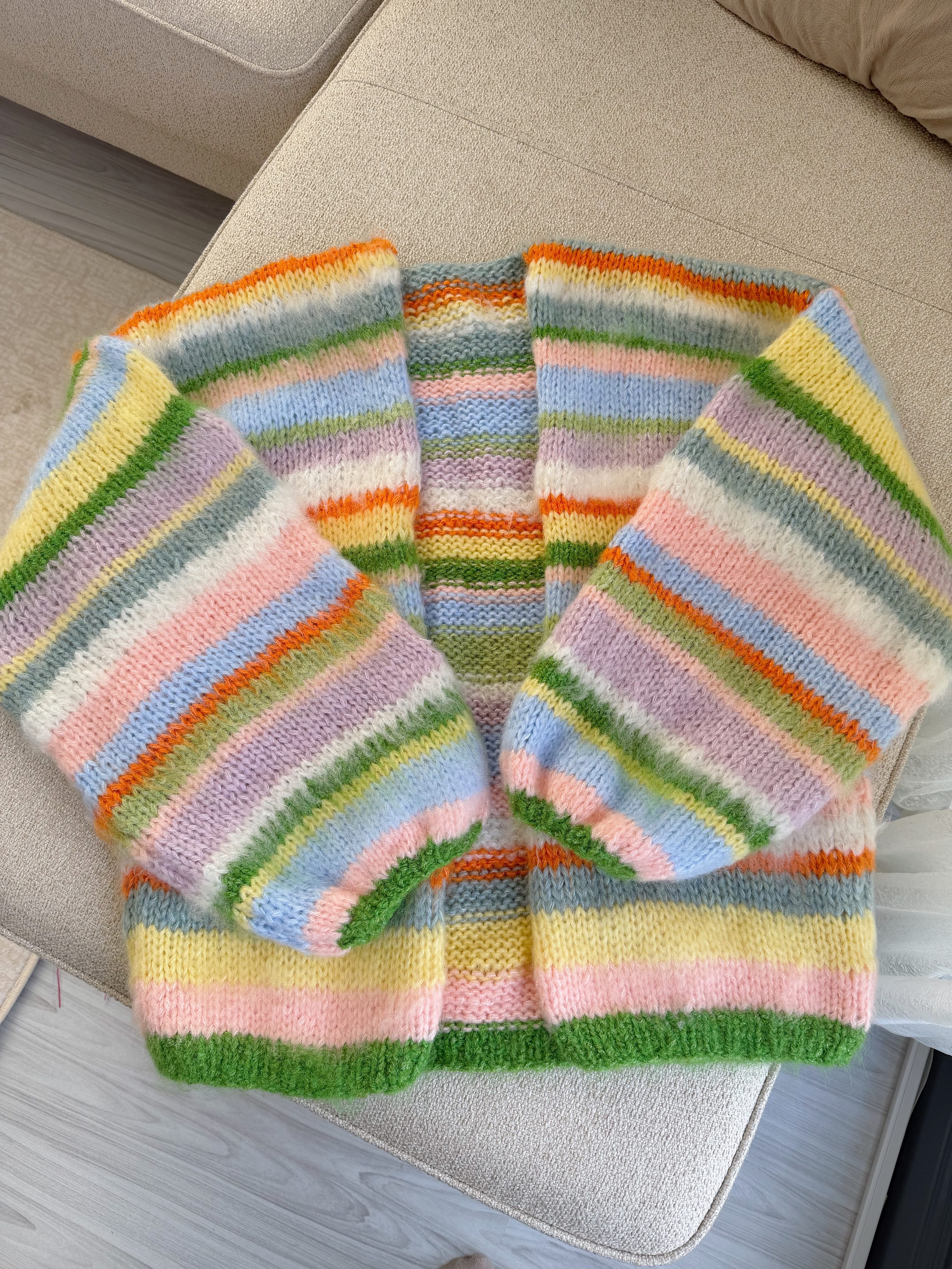 Renkli Çizgili Kazak, Örgü Hırka, El Örgüsü Sıcak Hırka, Oversize Hırka, Unisex Hırka, Çok Renkli Hırka