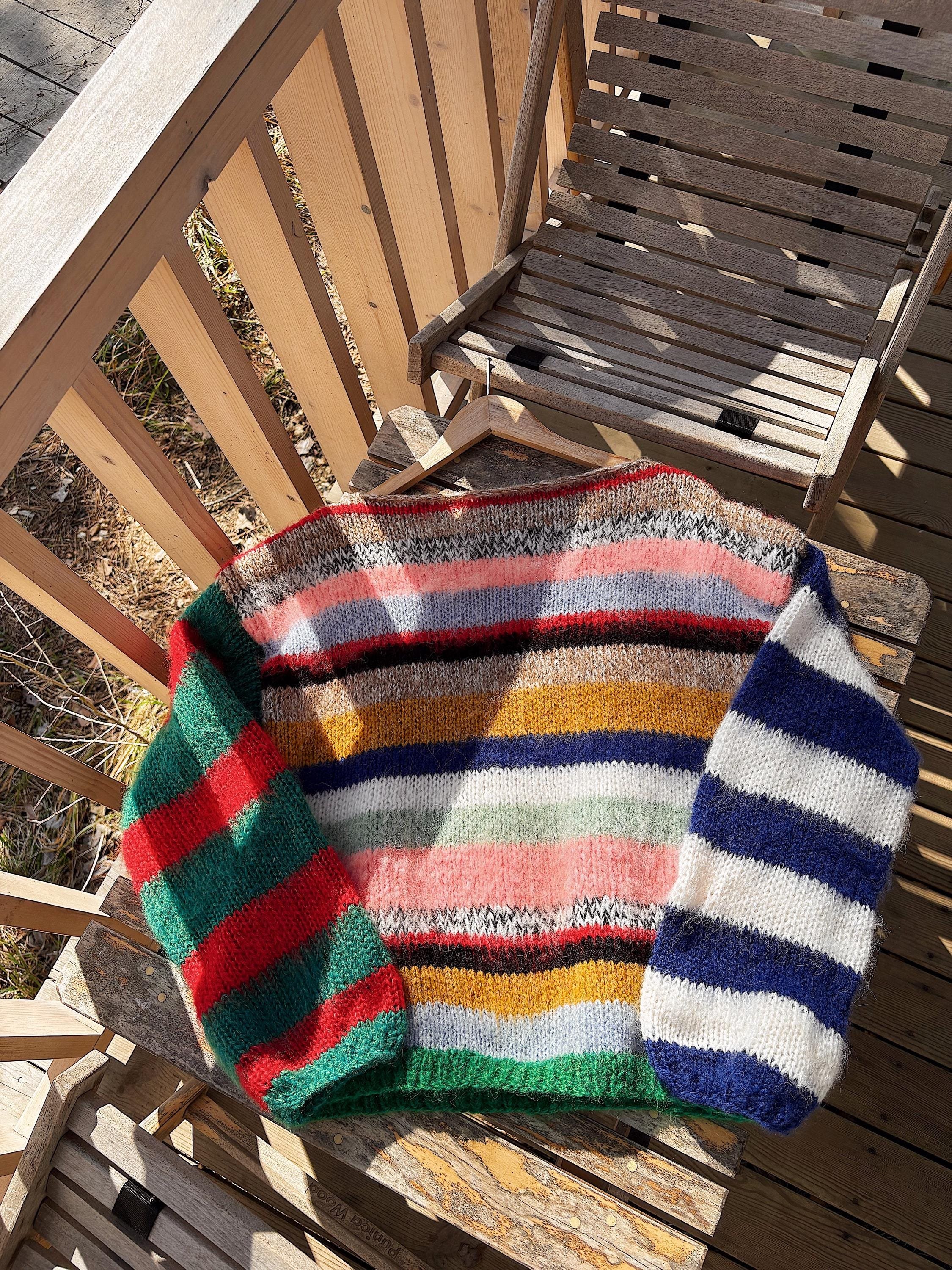 Colorful Striped Sweater, Crochet Sweater, Hand Knitted Warm Sweater,