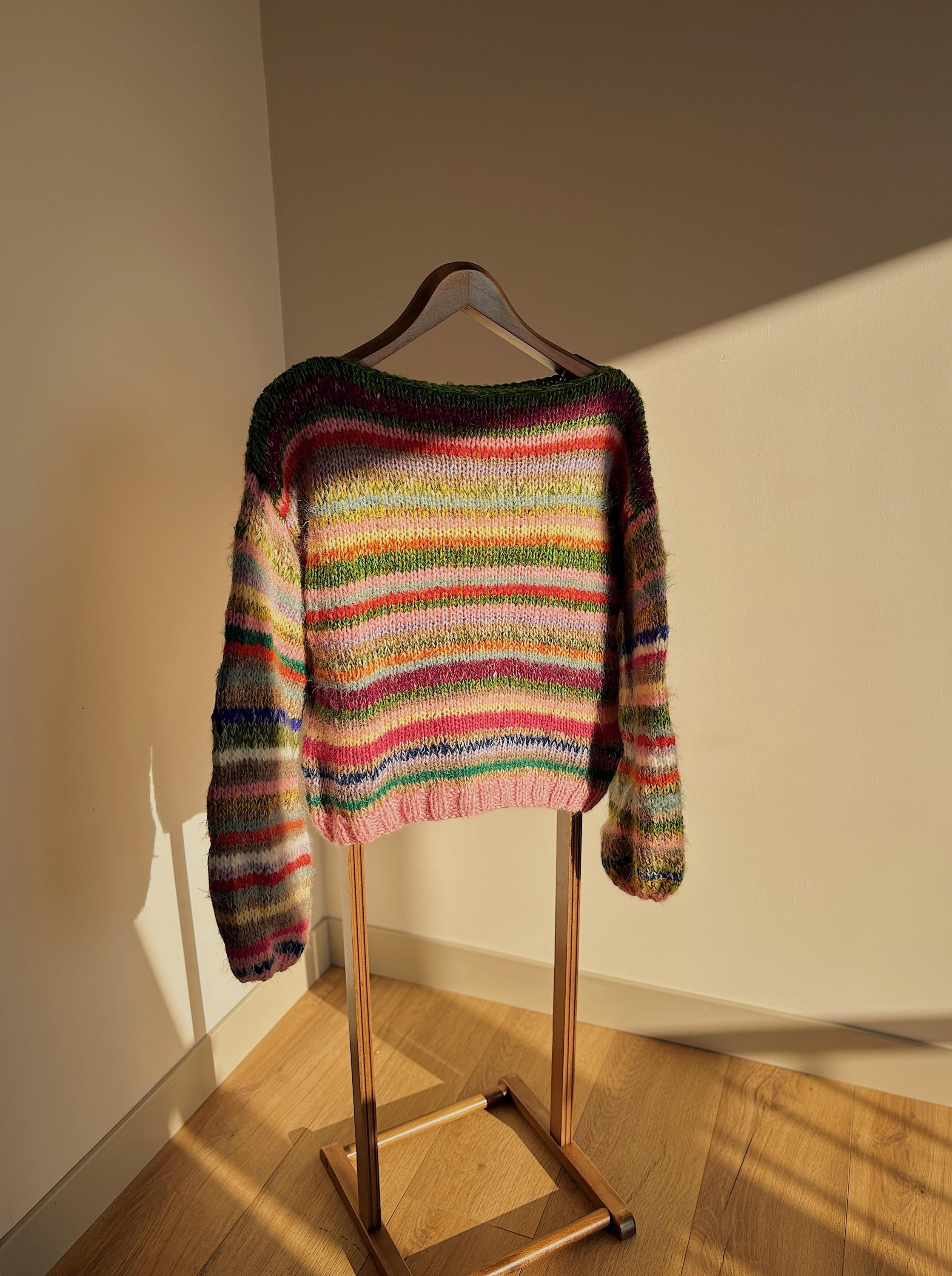Colorful Striped Sweater, Knitted Sweater, Hand Knitted Warm Sweater,
