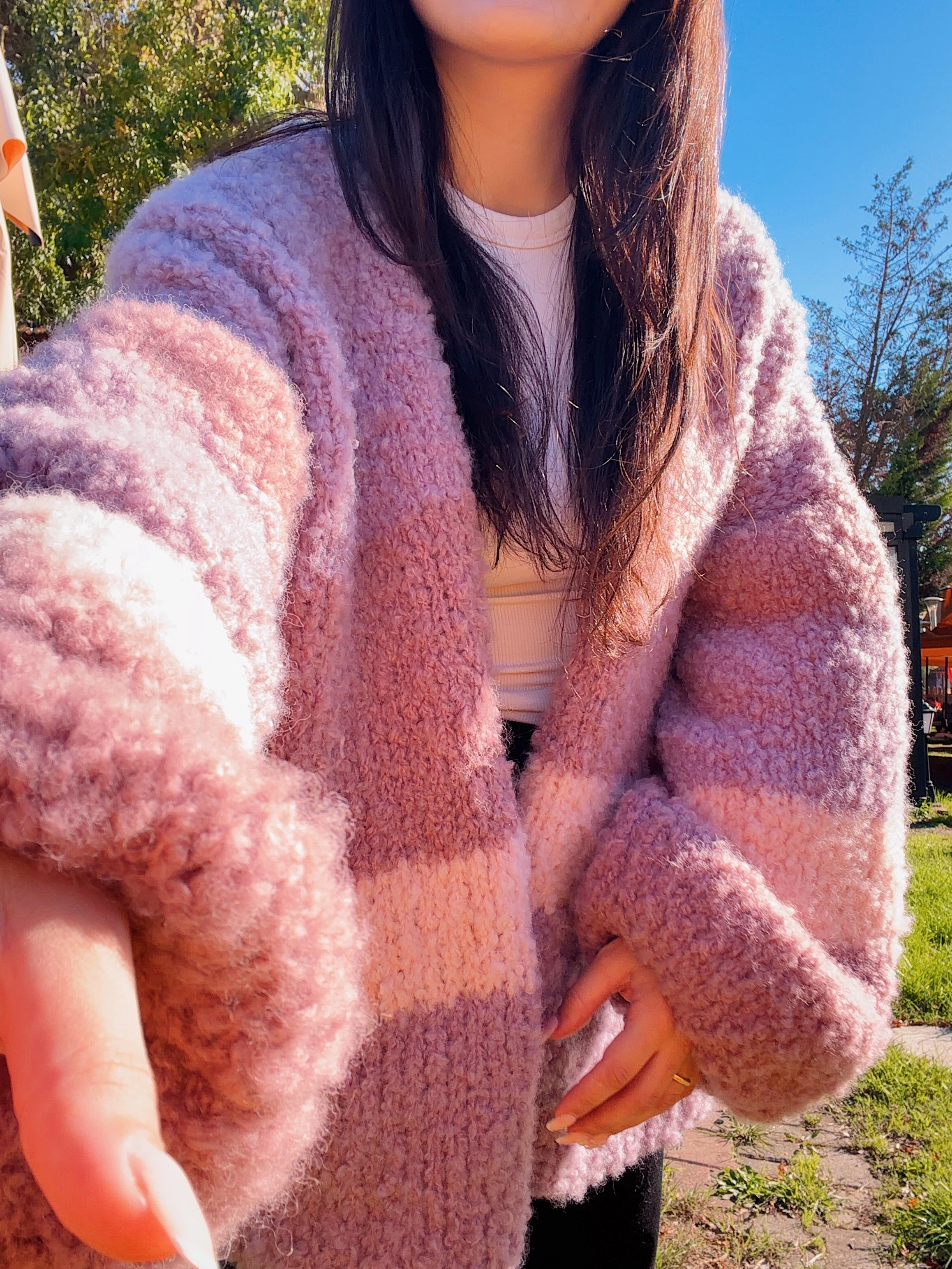  Elde Örülmüş Pamuk-Mohair Hırka: Renkli Çizgili Oversize Hırka