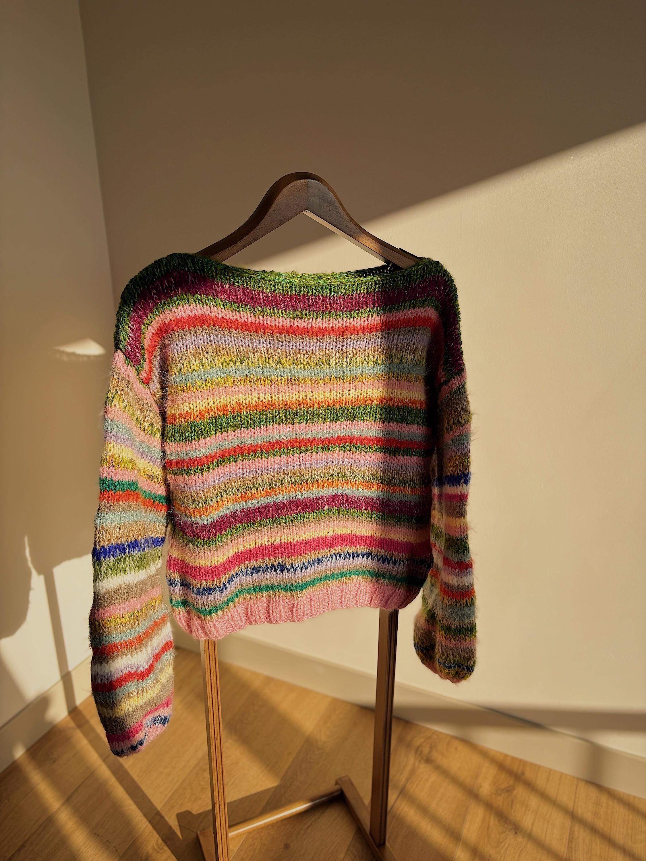 Colorful Striped Sweater, Knitted Sweater, Hand Knitted Warm Sweater,
