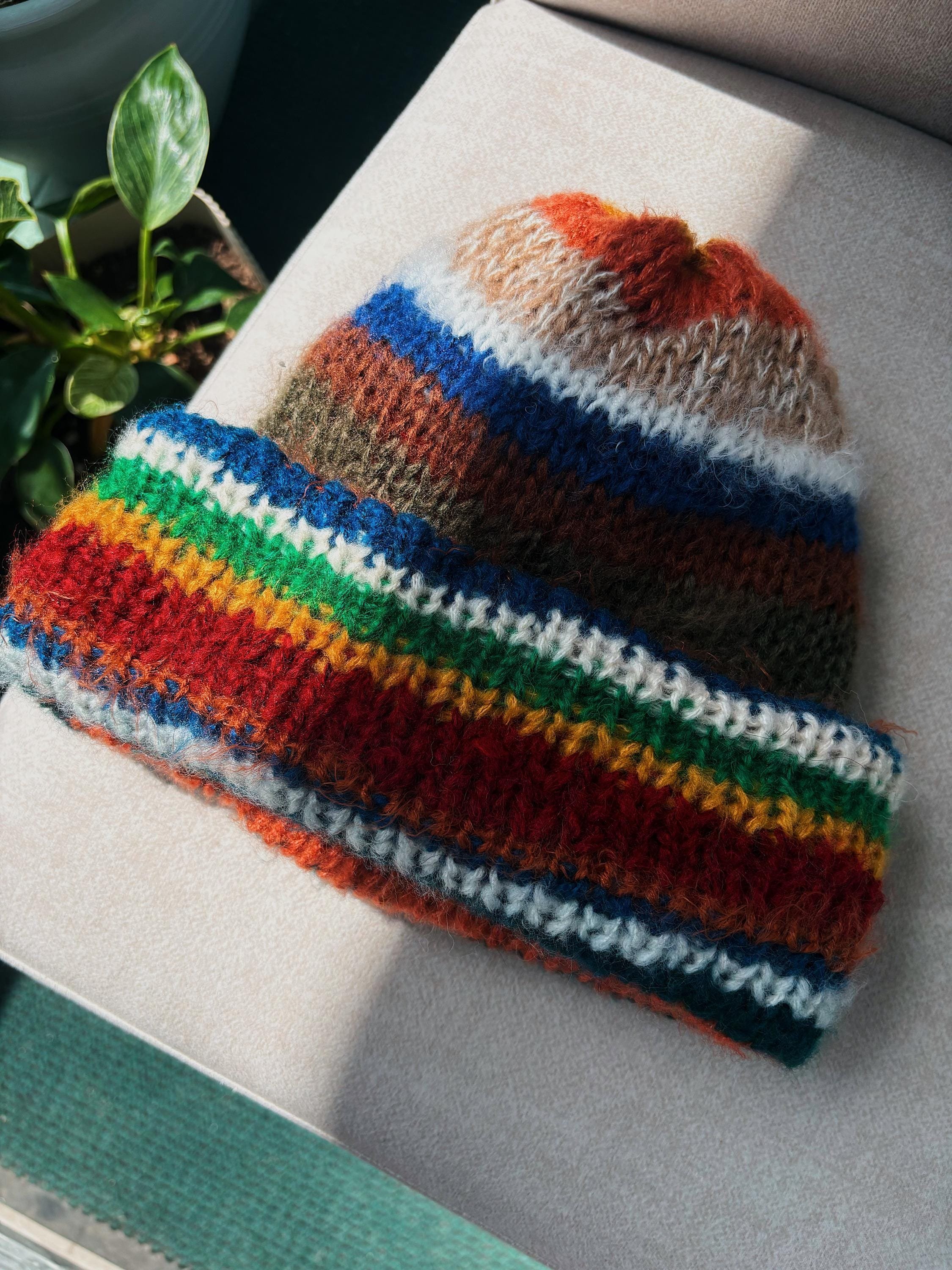 Colorful Scrap Yarn Beanie – Soft Mohair Blend – Unique and Eco-Friendly Knit Hat, Colorful, Warm and Chunky Knit