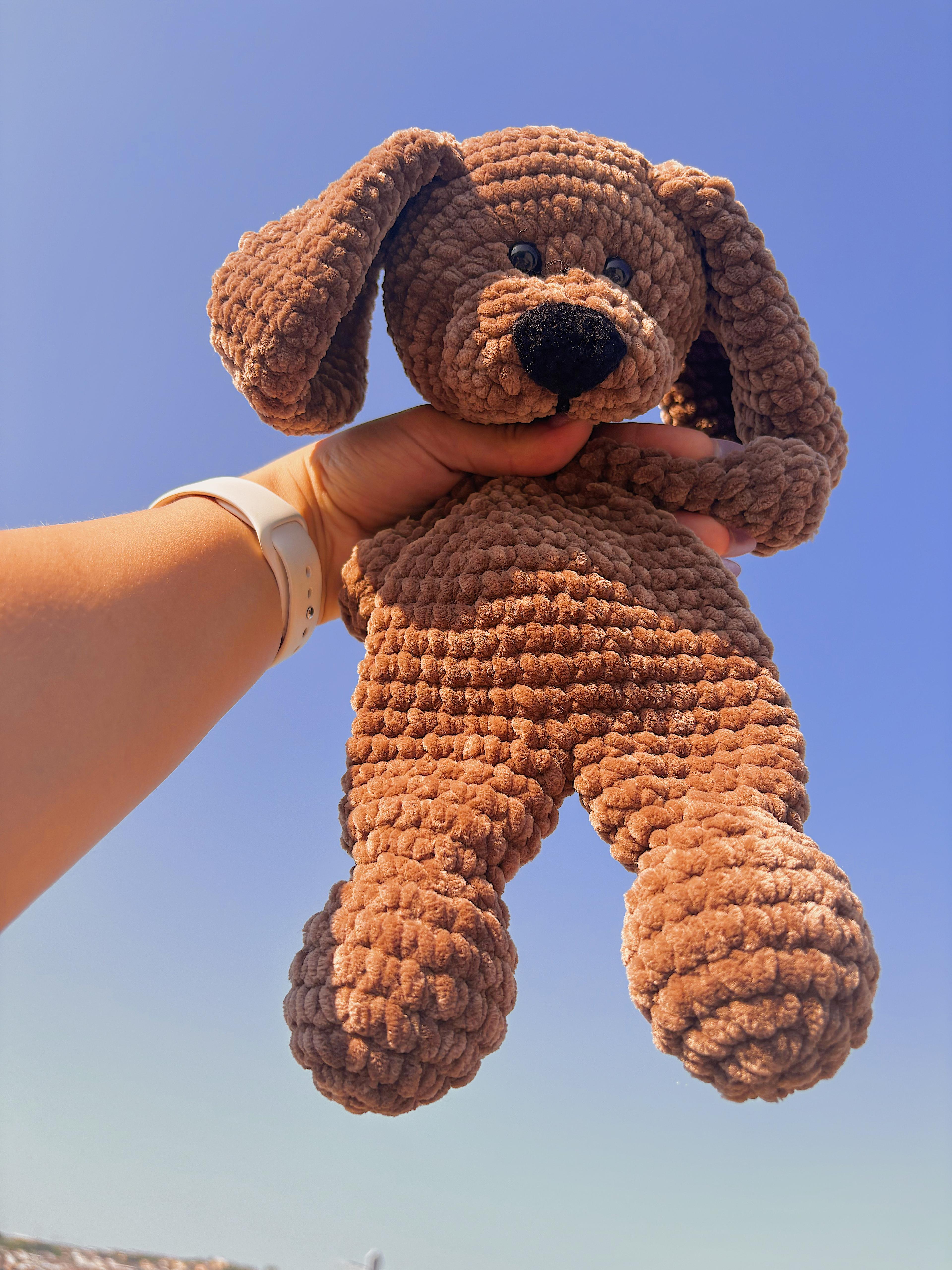 El Yapımı Peluş Köpek Oyuncak – Yumuşak Amigurumi Köpek Figürü, Bebek ve Çocuklar için Oyuncak
