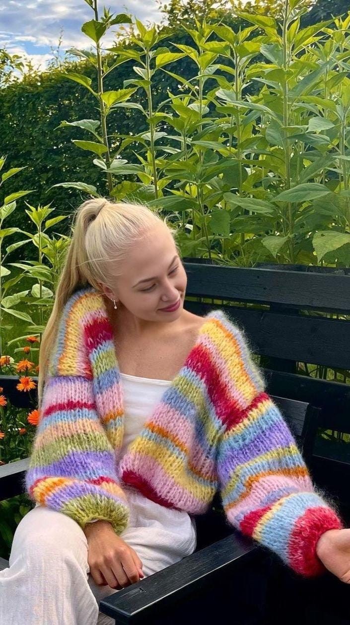 Colorful Striped Sweater, Knit Cardigan, Hand-Knitted Warm Cardigan, Oversized Cardigan, Unisex Cardigan, Multicolored Cardigan