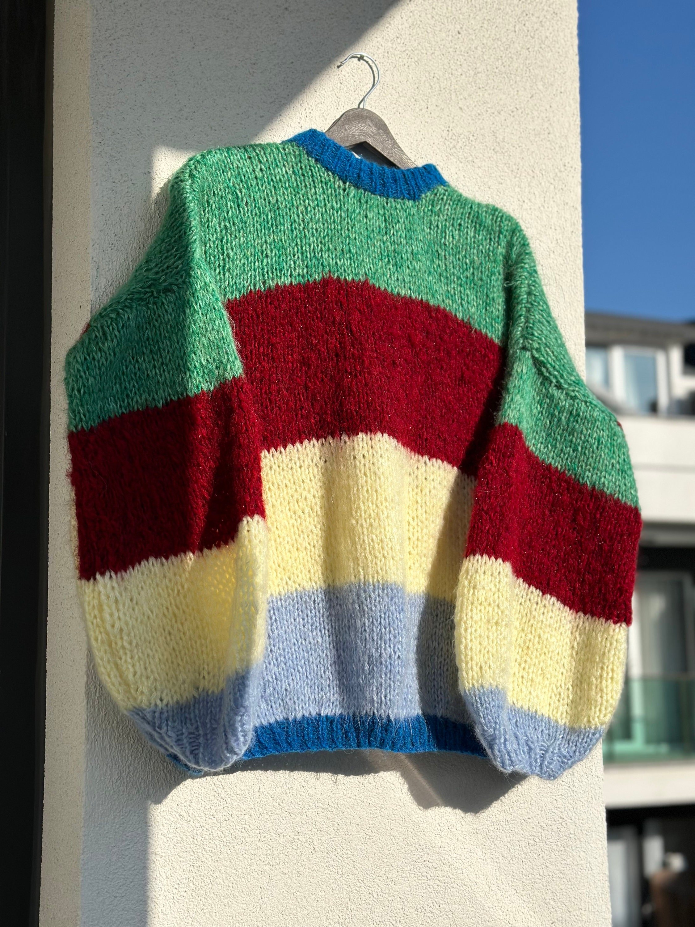 Colorful Striped Sweater, Crochet Sweater, Hand Knitted Warm Sweater,