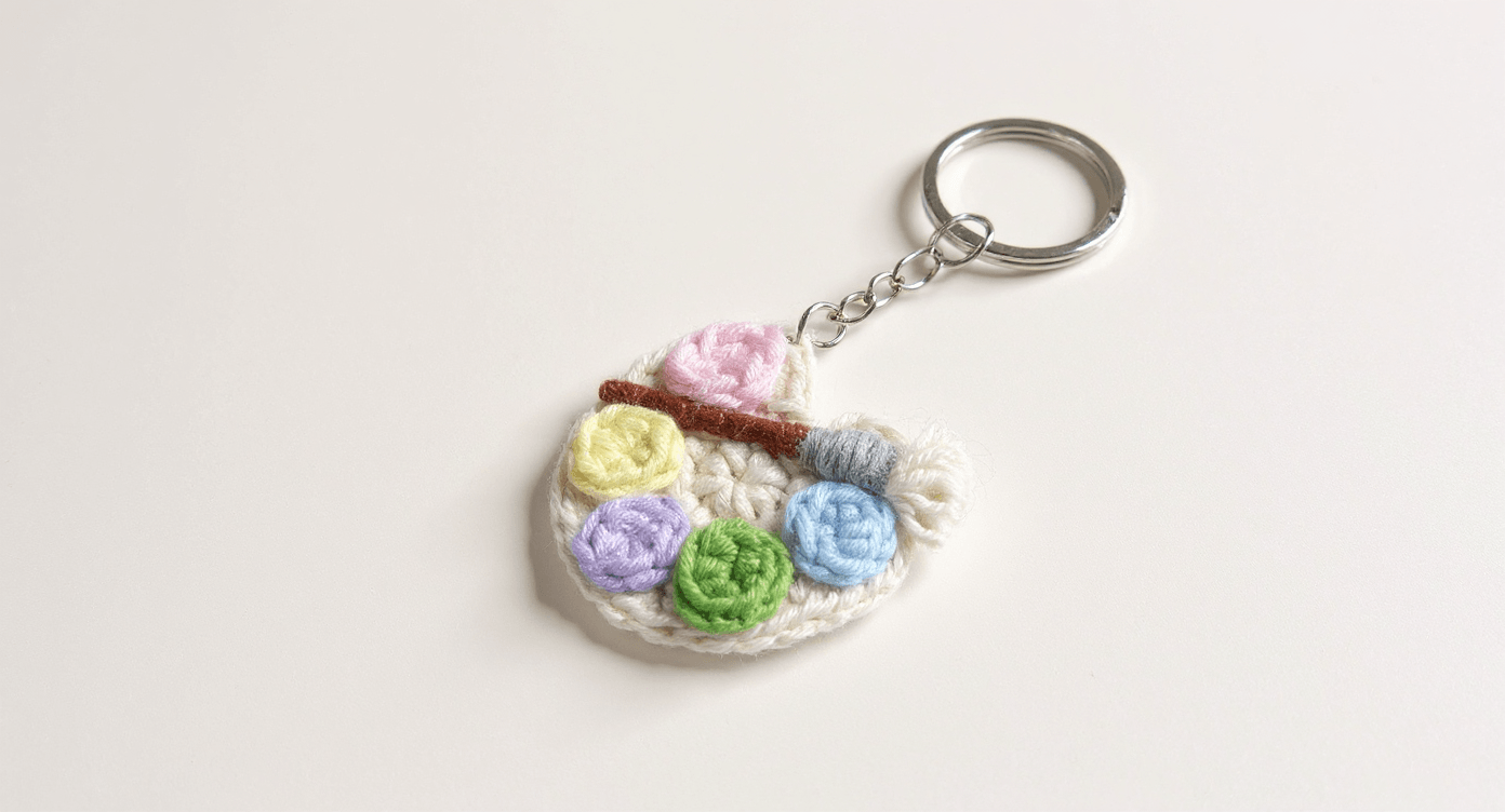 El Yapımı Örgü Boya Paleti Anahtarlık – Renkli Palet Tasarımlı Hediyelik