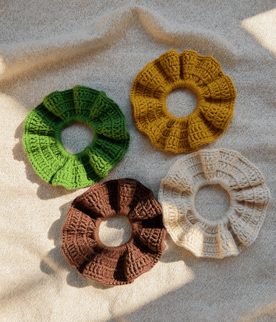 El Yapımı Örgü Saç Tokası – Renkli Scrunchie, Elastik Saç Bandı